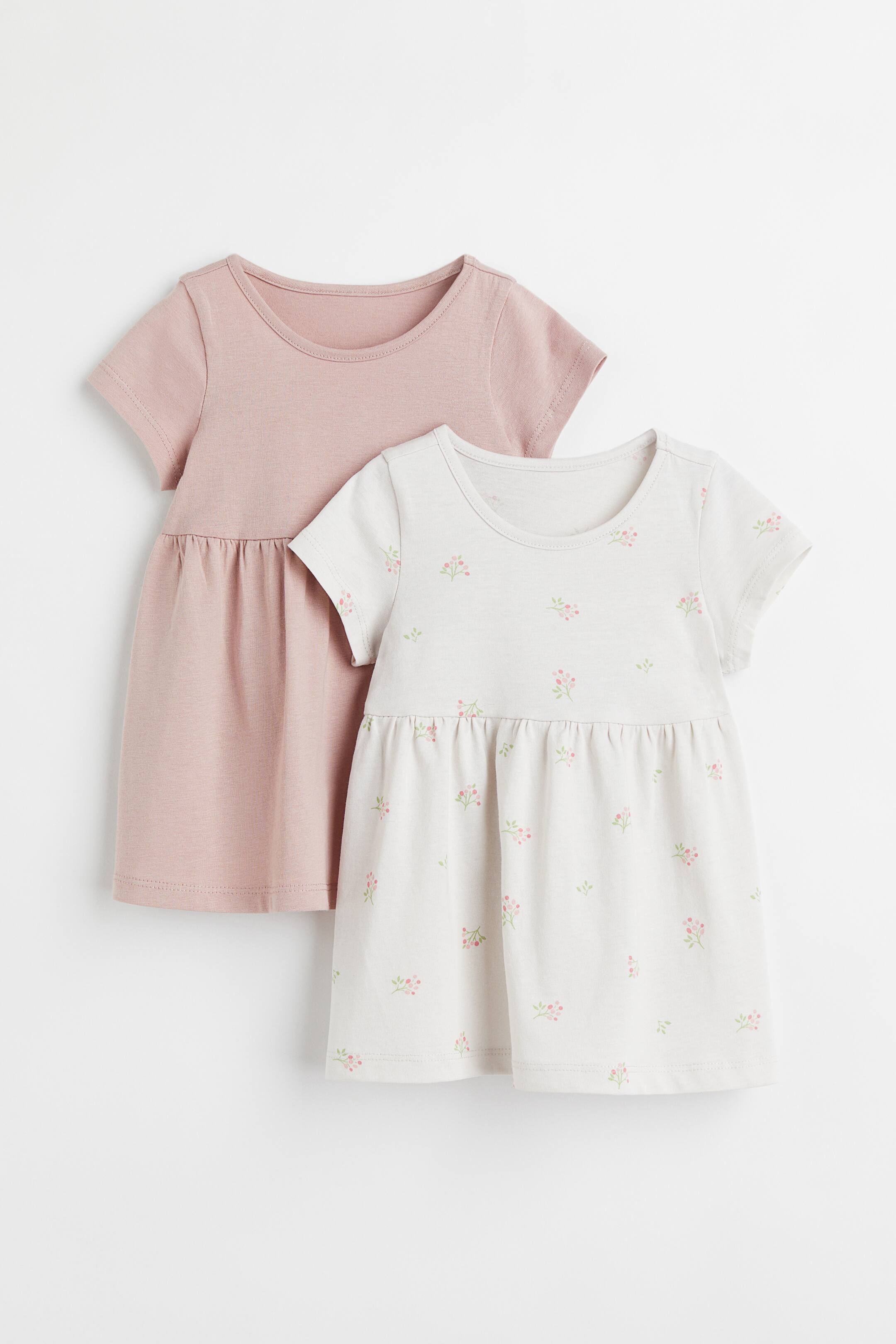 View larger image: 2-pack cotton Jersey Dresses - Light pink/Twigs - Kids | H&M AU 1