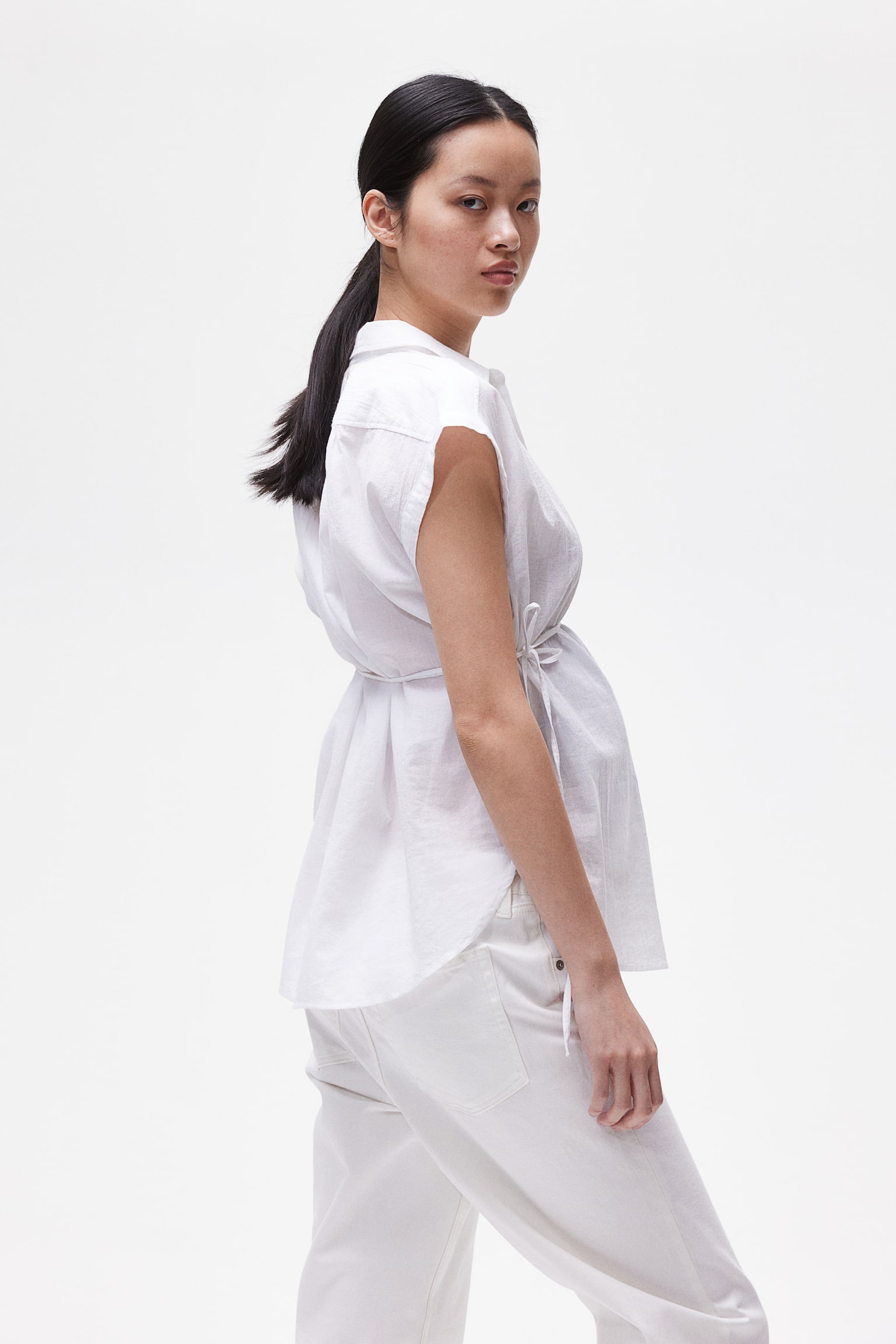 MAMA Tie-belt blouse - White - 3