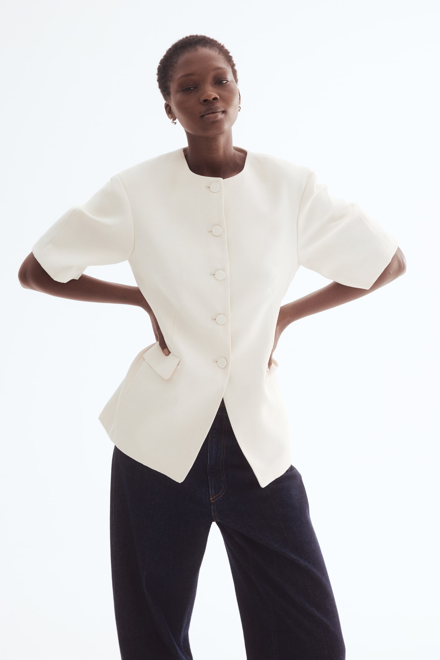 Short-sleeved blazer - Cream - 1