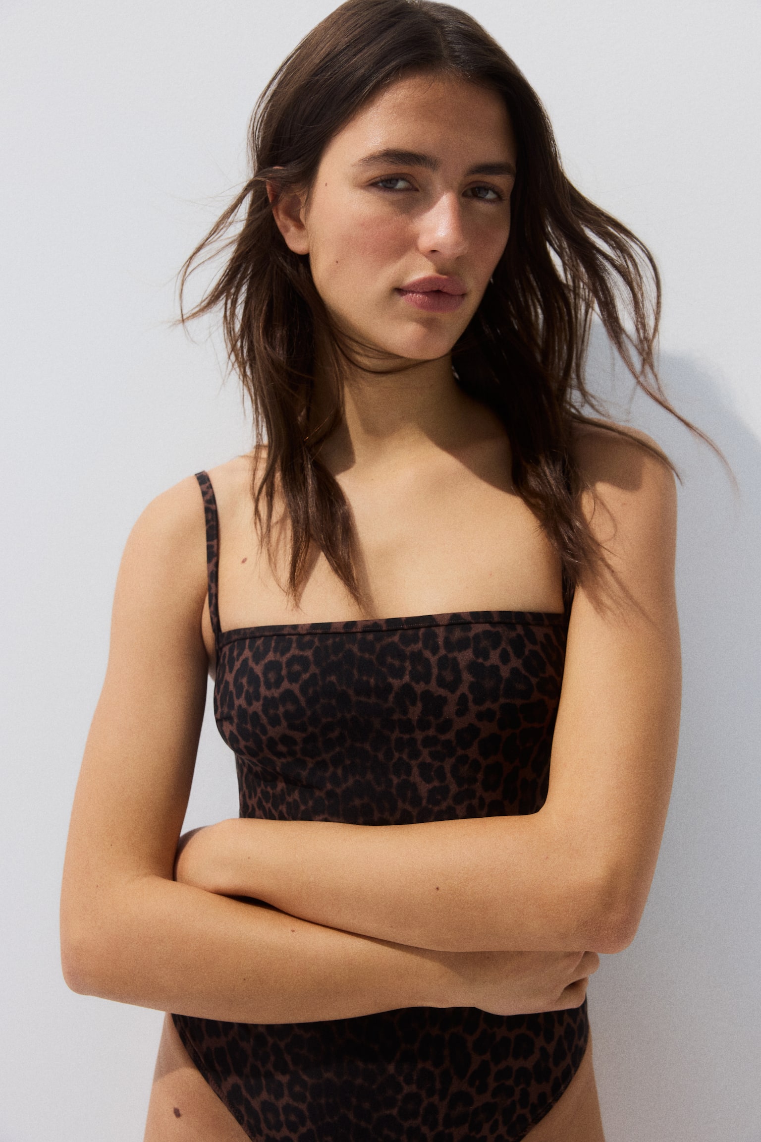 Padded-cup High Leg swimsuit - Brown/Leopard print - 5