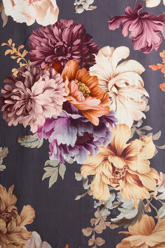Patterned tablecloth - Dark grey/Floral/Light beige/Floral - 1
