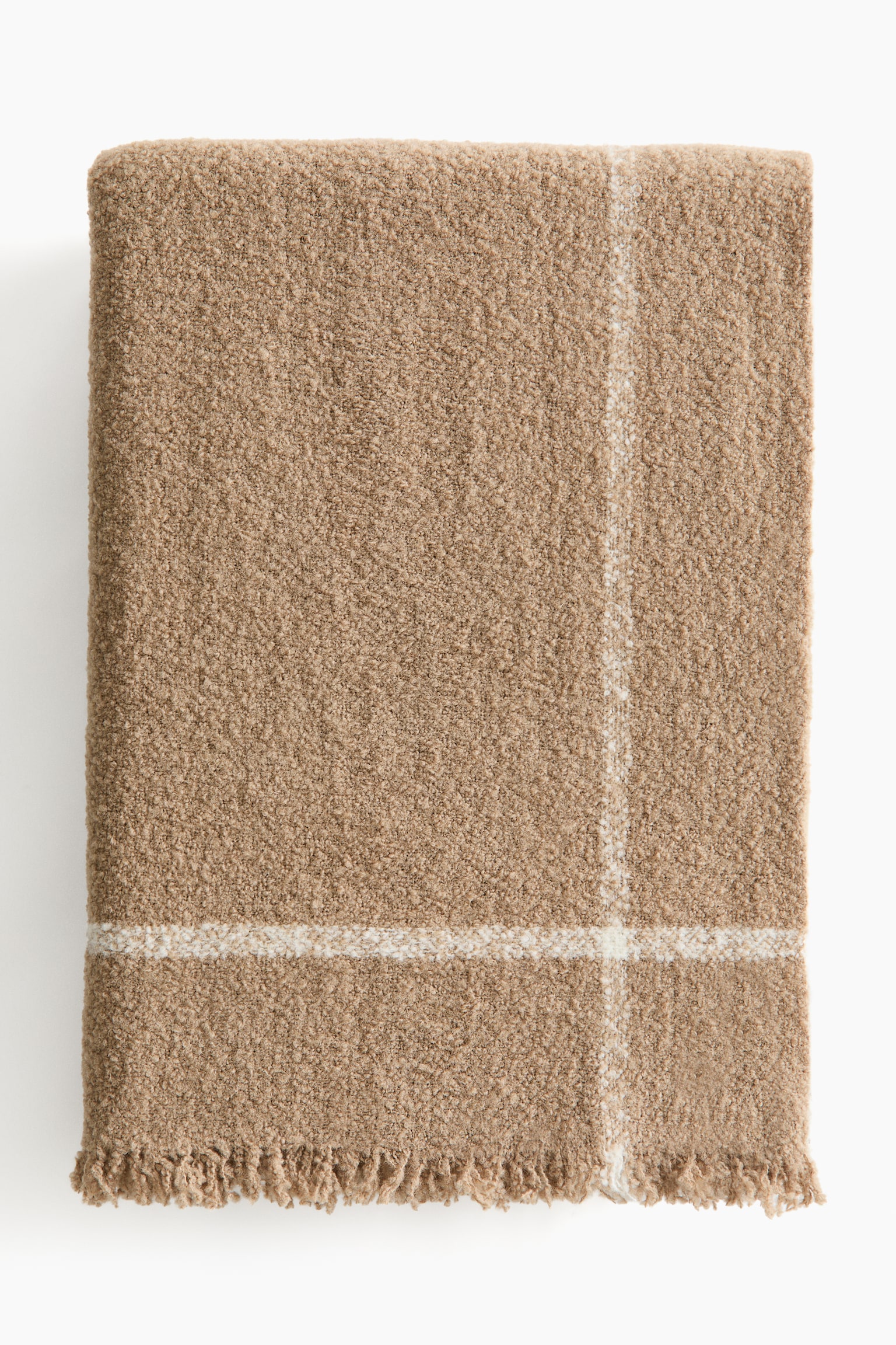 Bouclépläd i ullmix - Beige/Rutig/Benvit/Rutmönstrad