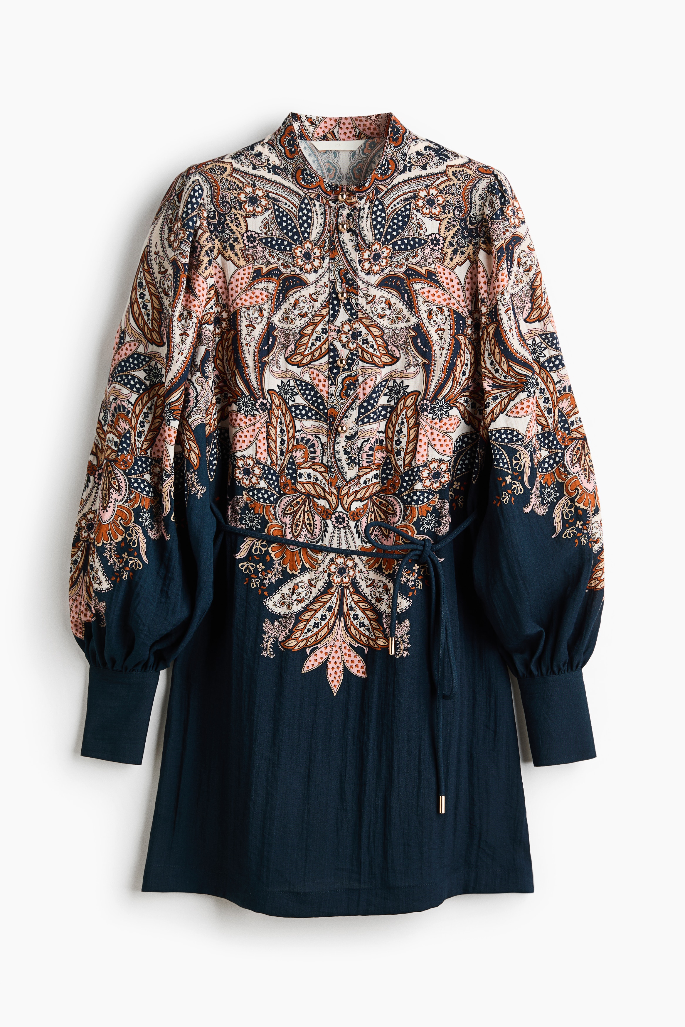 Robe avec ceinture à nouer - Bleu foncé/motif cachemire