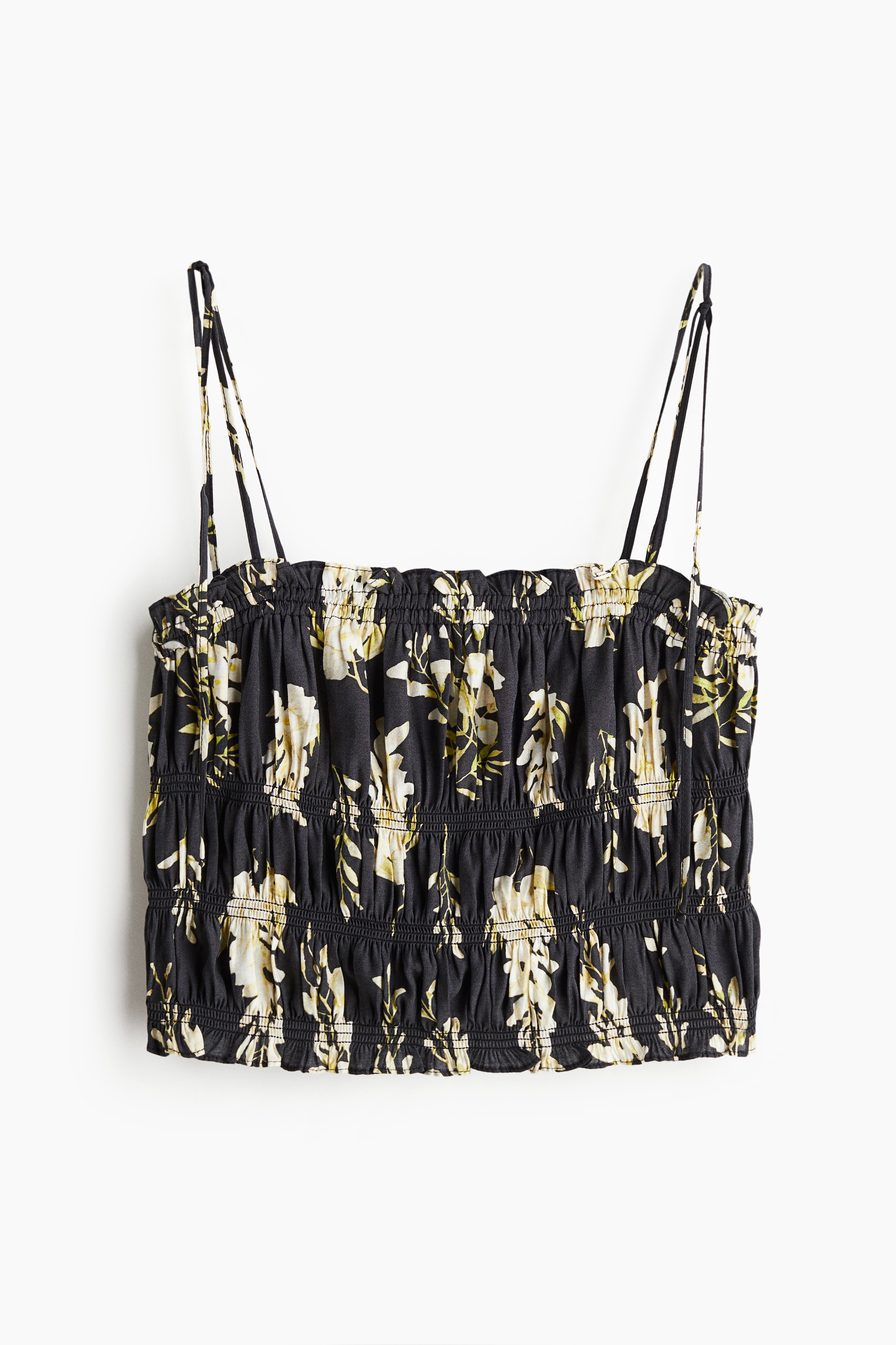 Zriasené tielko so zaväzovacími ramienkami - Čierna/kvetovaná/Svetloružová/kvetovaná