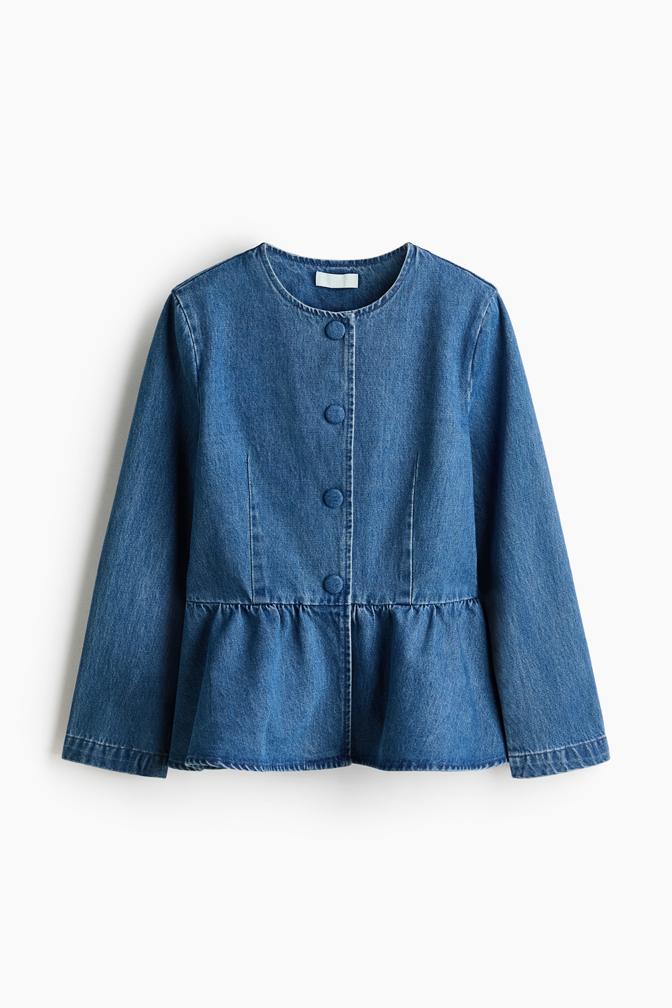Collarless peplum jacket - Denim blue/Dark beige