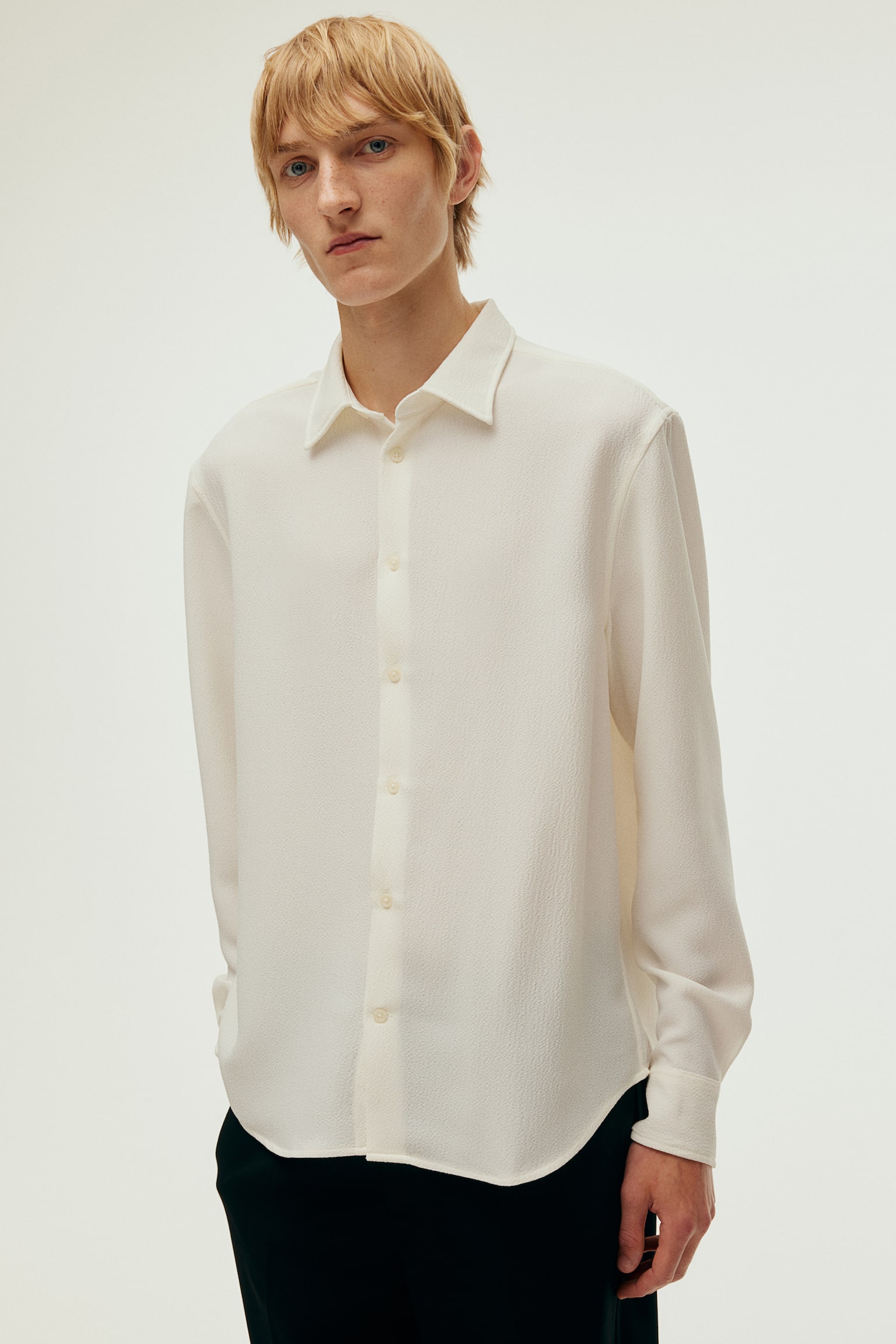 Regular Fit Crêpe shirt - White/Black/Burgundy - 4