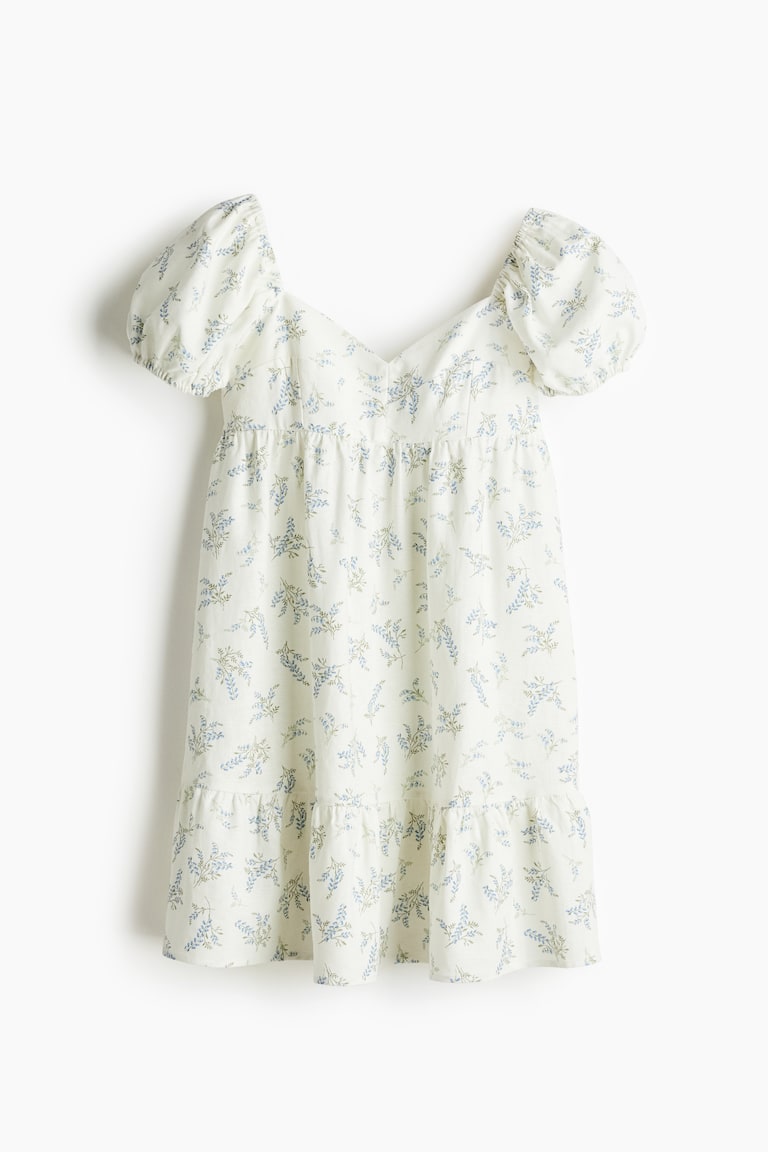 Ladies - Cream/Floral Puff-Sleeved Dress - Size: 4XL - H&M Ladies - Cream/Floral Puff-Sleeved Dress - Size: 4XL - H&M