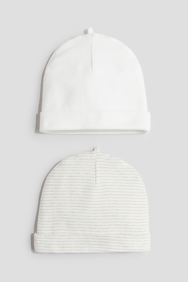 2-pack Cotton Beanies - White/beige striped/Light dusty blue/striped/Powder pink/dotted - 1