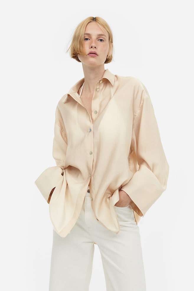 Oversized lyocell-blend shirt - Light beige - 1