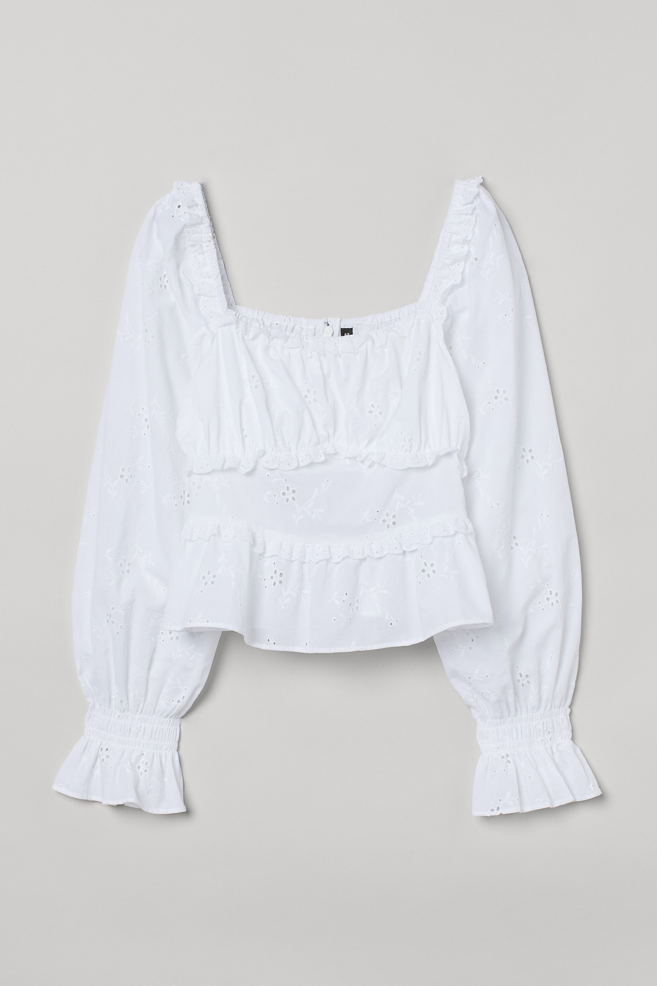 Se større billede: Bluse med broderie anglaise - Hvid - DAME | H&M DK 1