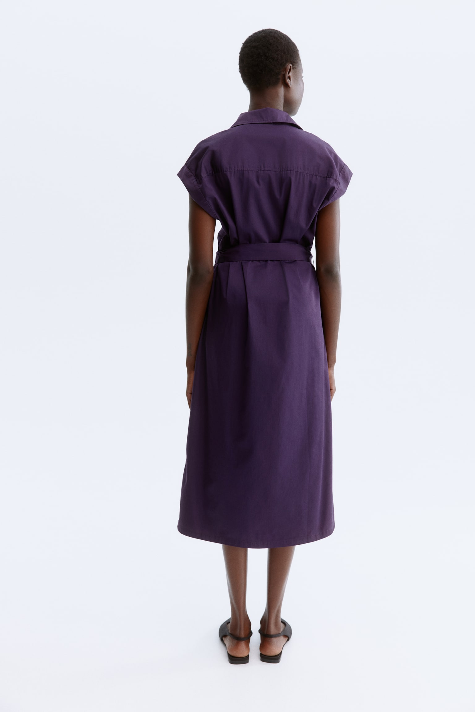 Váy sơ mi bằng poplin có thắt lưng - Màu tím đậm - 3