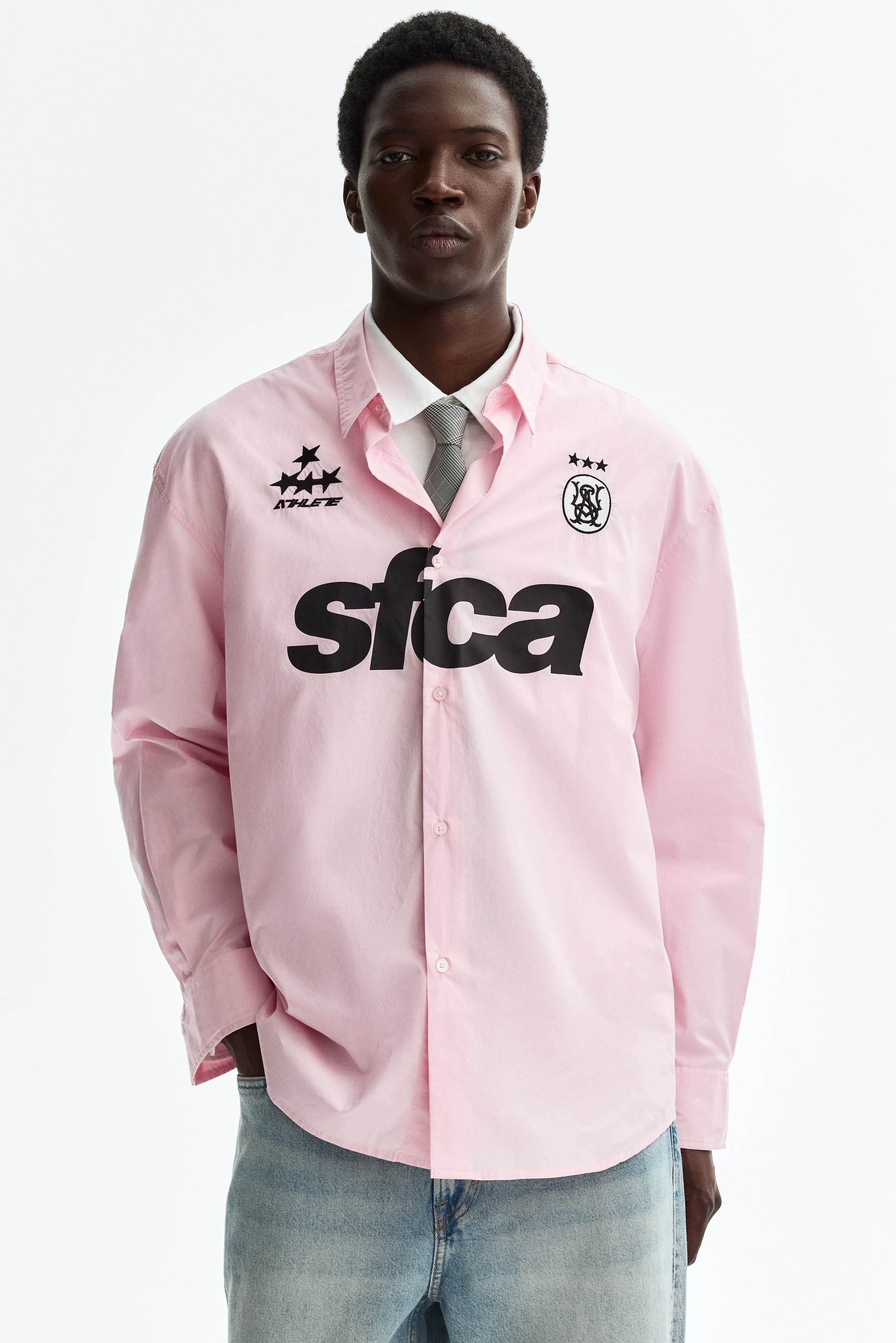 View larger image: Relaxed Fit Printed cotton poplin shirt - Pink/Sfca - Men | H&M 1