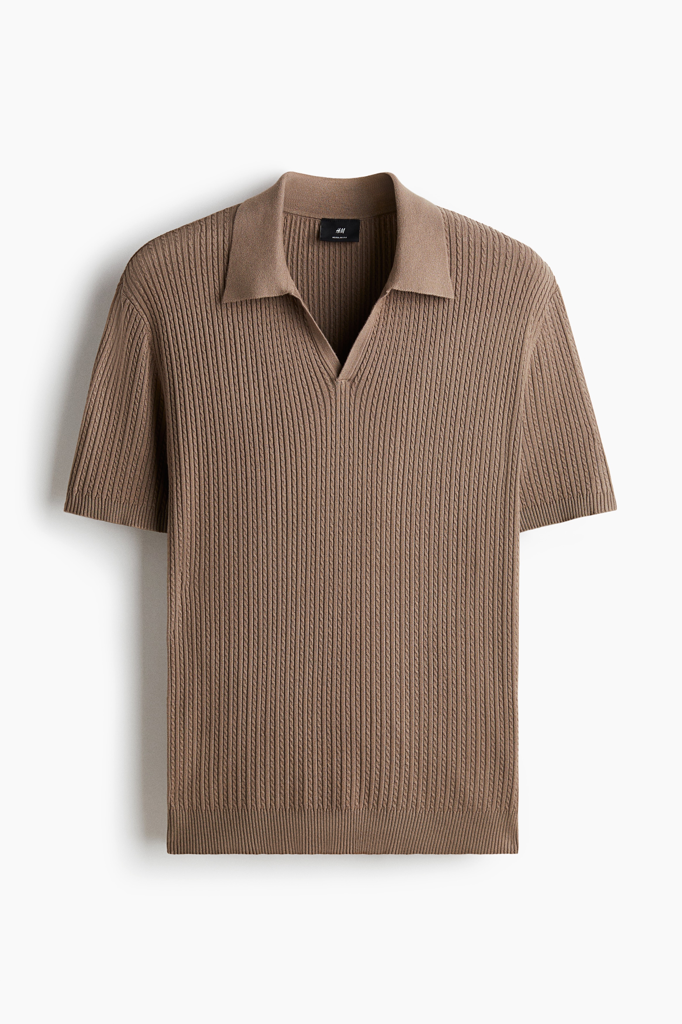 Regular Fit Cable Knit Polo Shirt - Beige