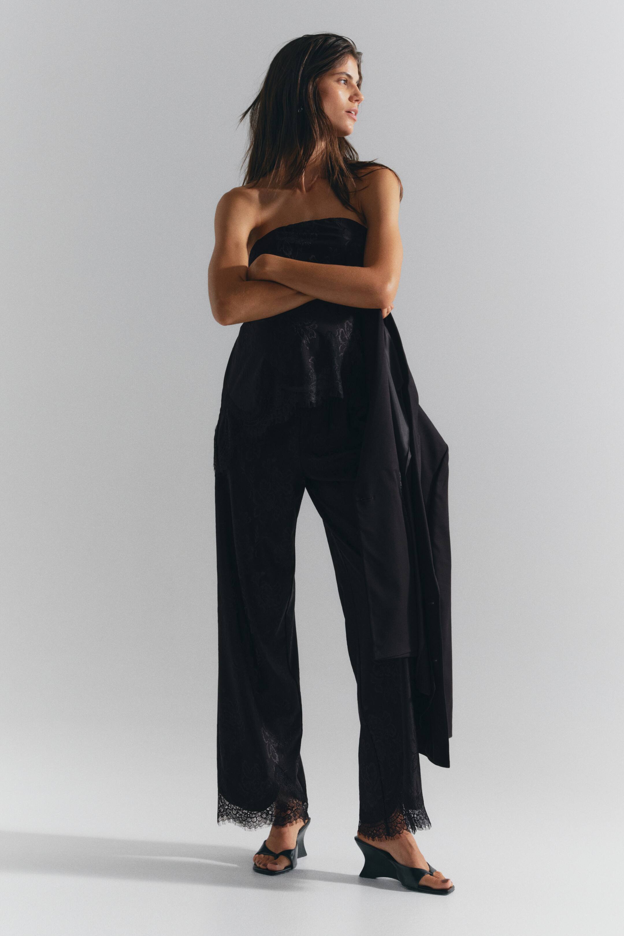 View larger image: MAMA Lace-trimmed jacquard-jersey trousers - Black - Ladies | H&M 1