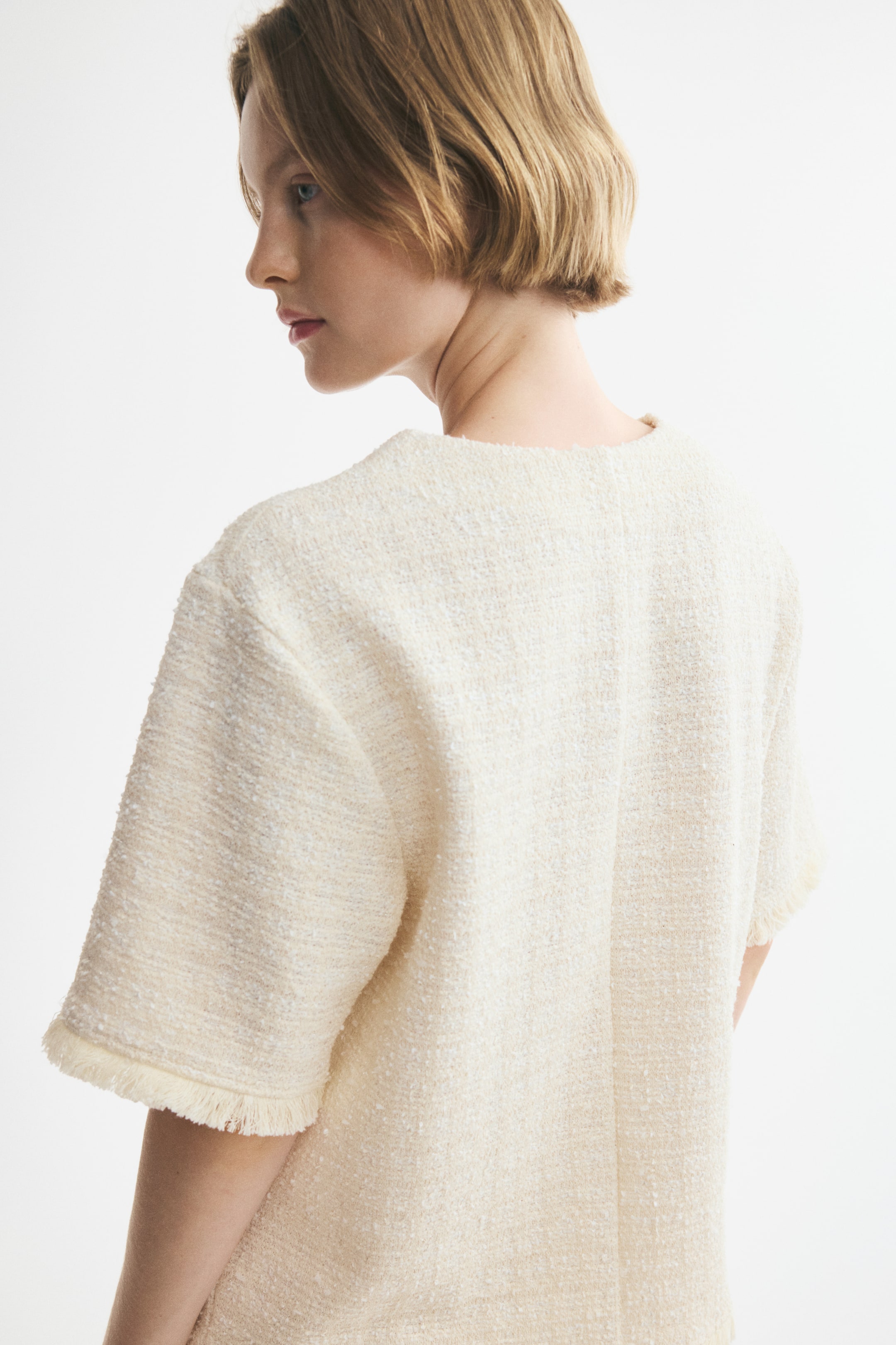 Bouclé-Knit Top with Fringe