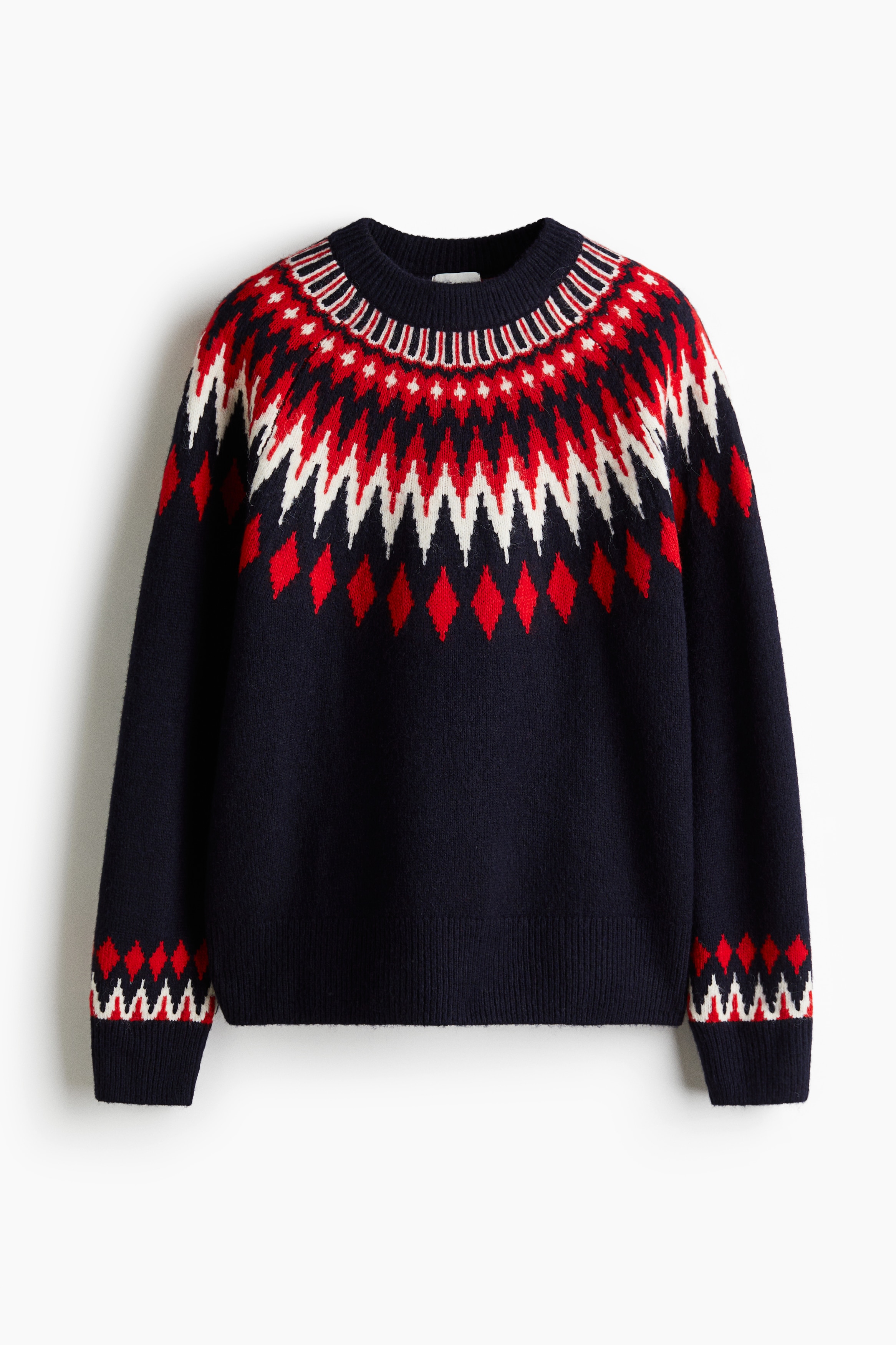 Jacquard-knit jumper - Navy blue/Patterned/Cream/Patterned