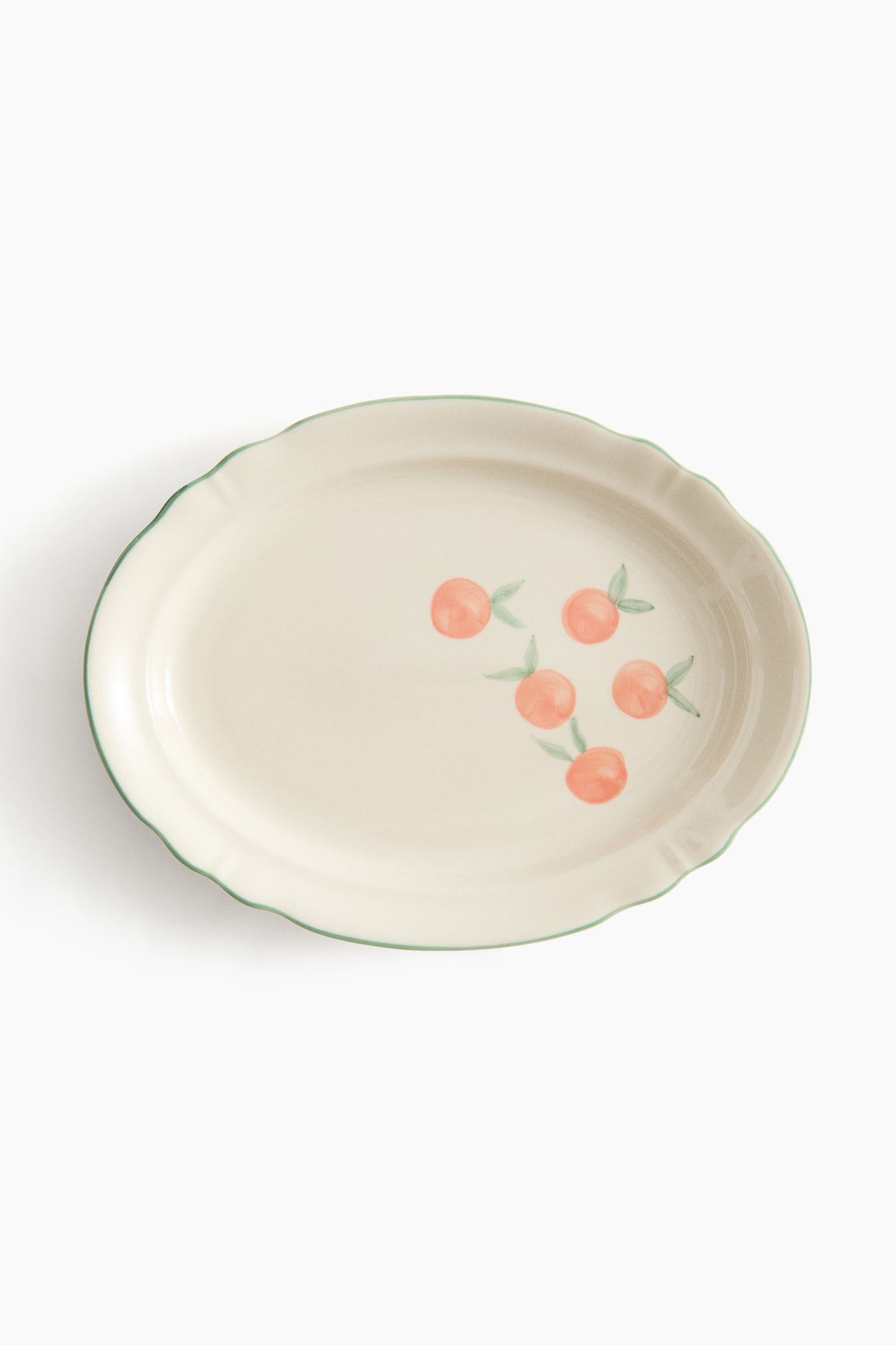 Hand-painted stoneware serving plate - Light beige/Oranges - 4