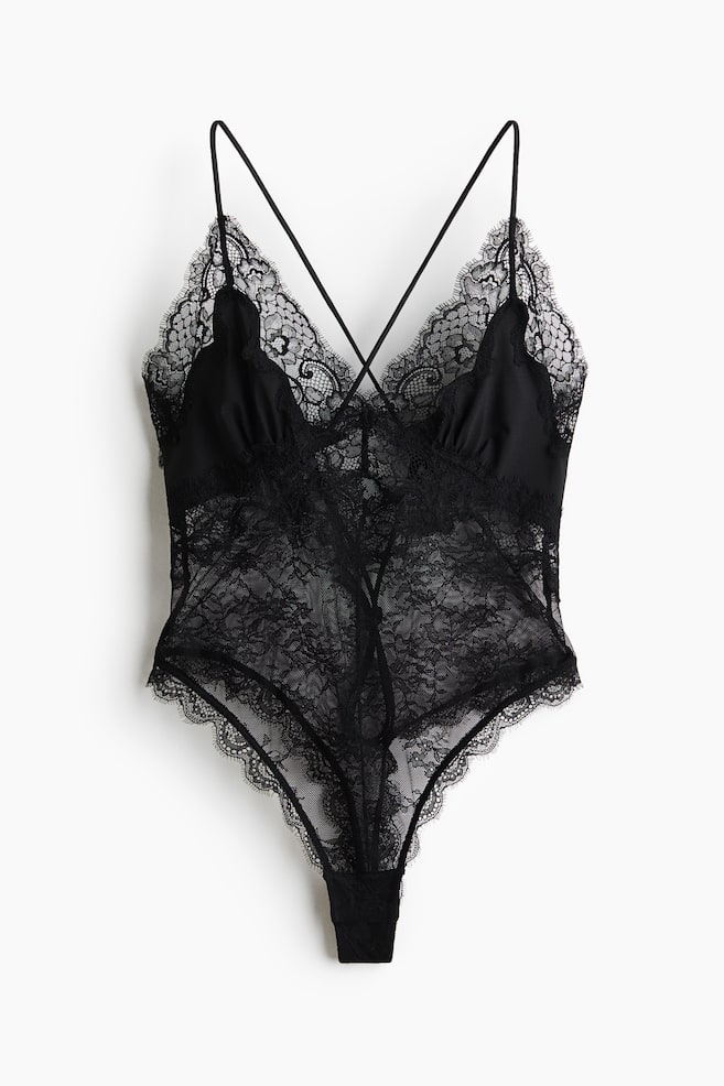 Microfibre and lace body - Black/Brown - 1