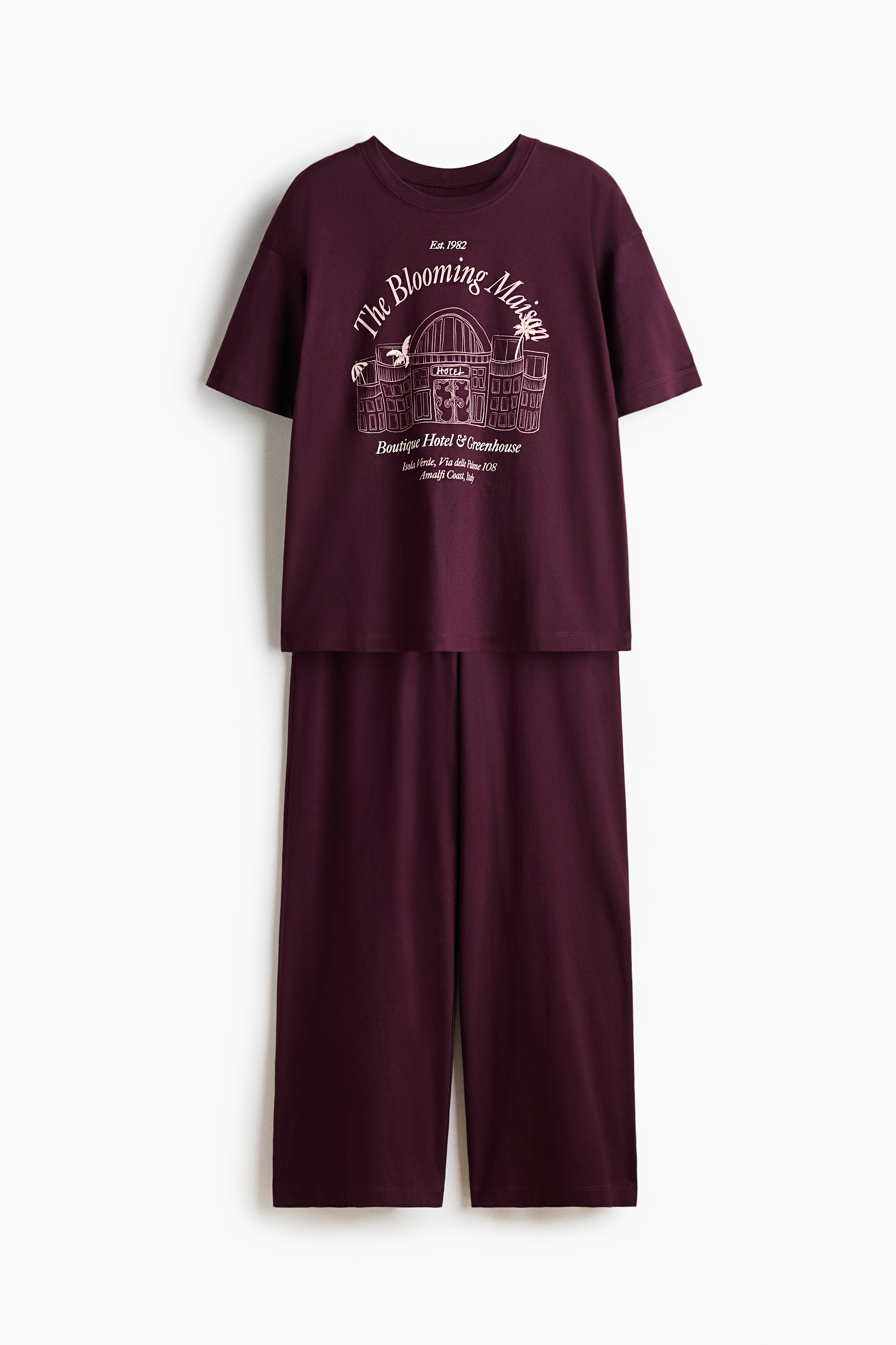 Pamuklu ve Baskılı Pijama Takımı - Bordo/The Blooming Maison/Lacivert/Getaway Goals