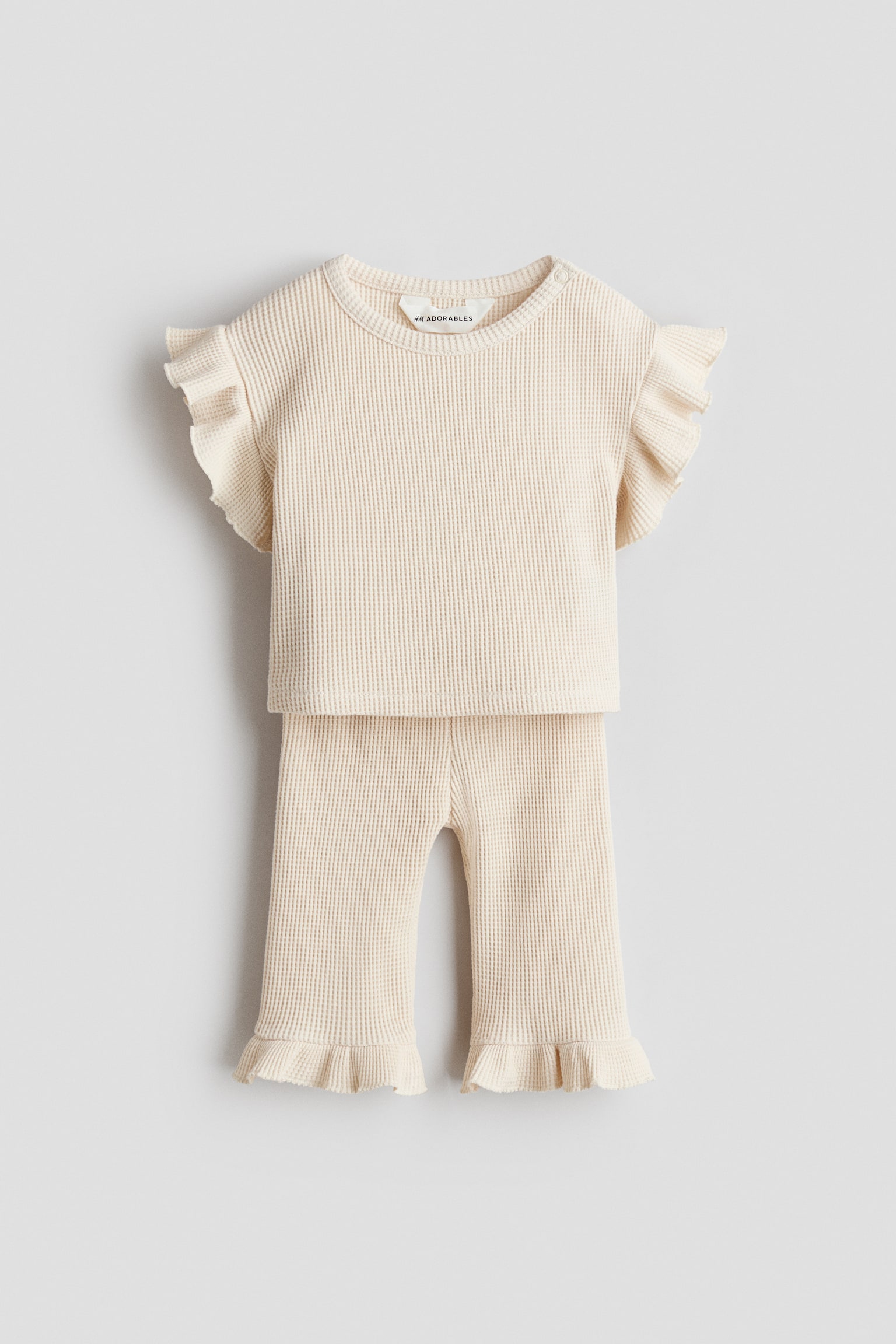 2-piece waffled cotton set - Light beige - 1