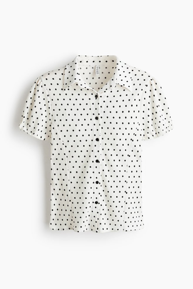 Puff-sleeved button-front top - White/Polka dot/Black/Polka dot - 1