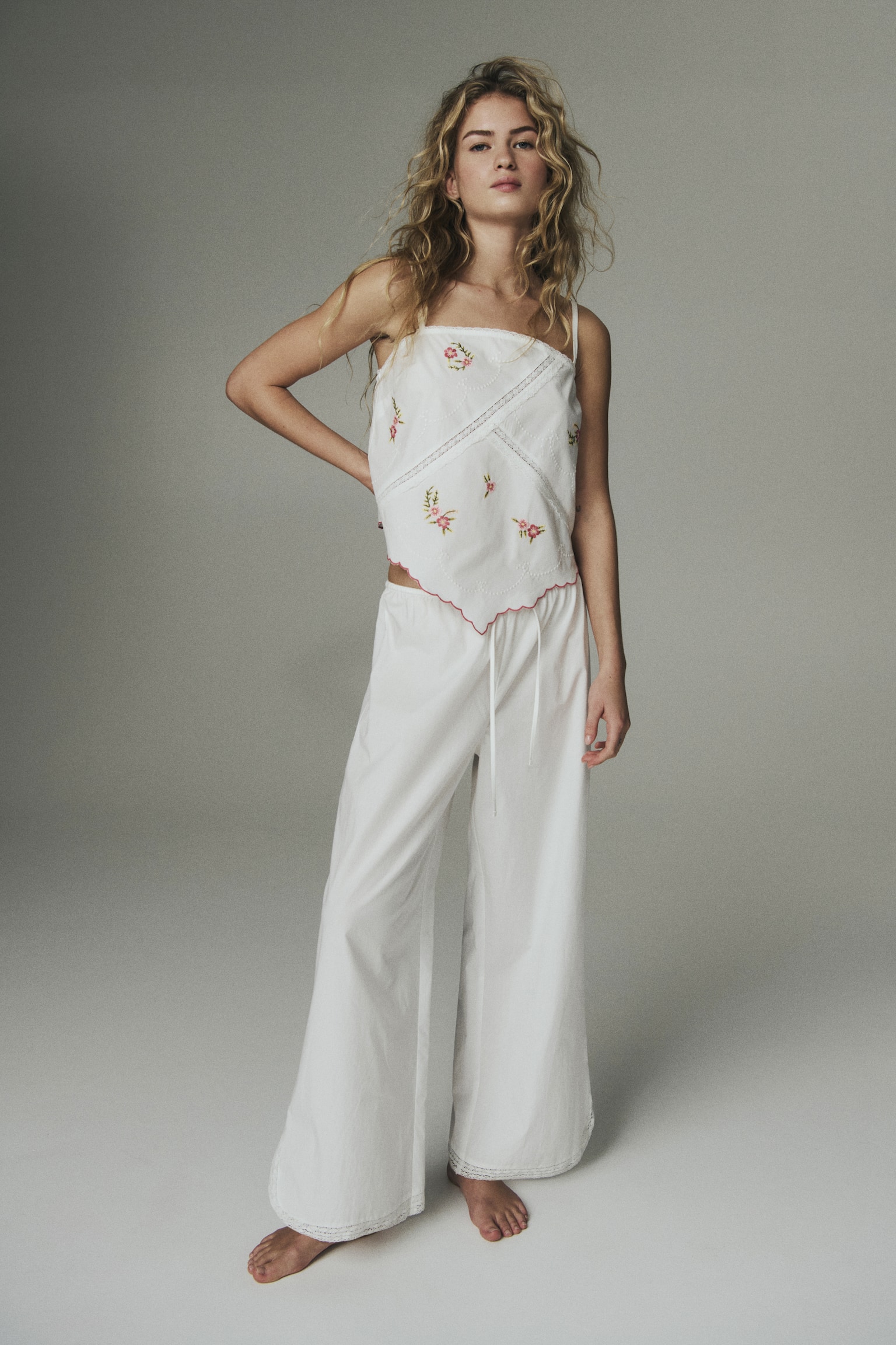 Embroidered cotton pyjamas - White - 3