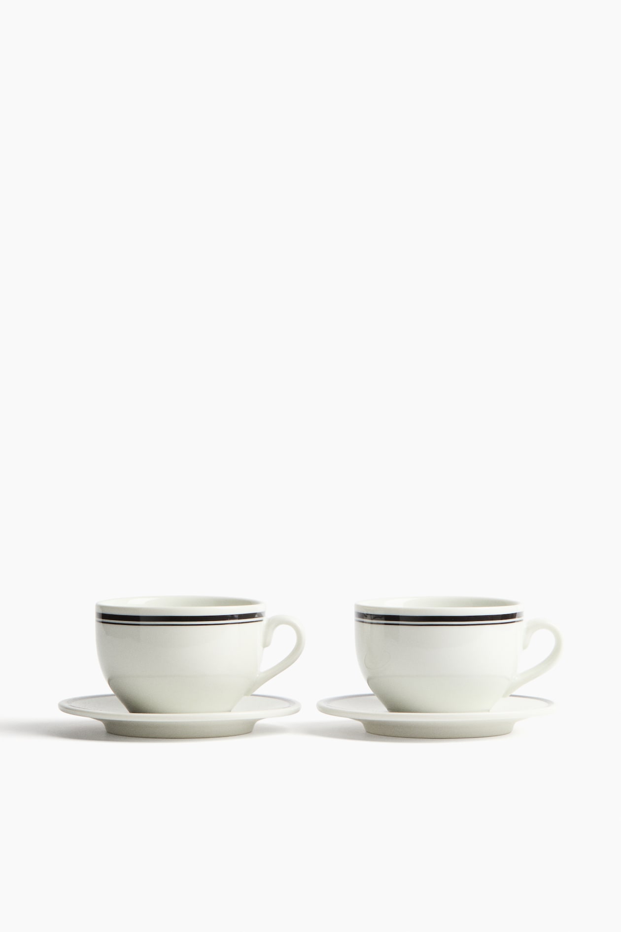 2-Pack Porcelain Cups with Saucers - White/black - Home All | H&M US