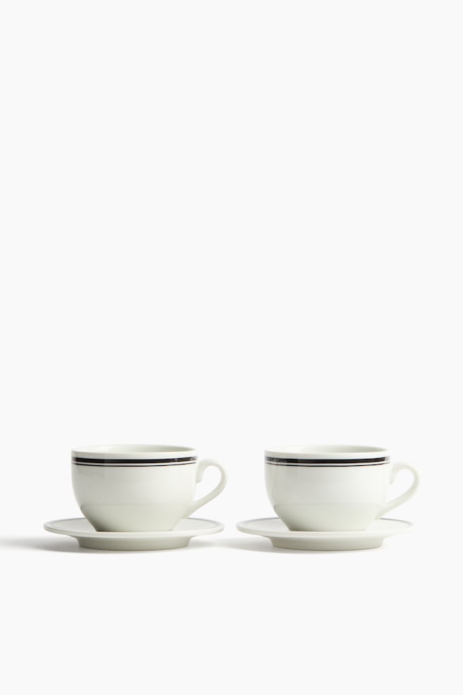 2-Pack Porcelain Cups with Saucers - White/black/White/red - 1