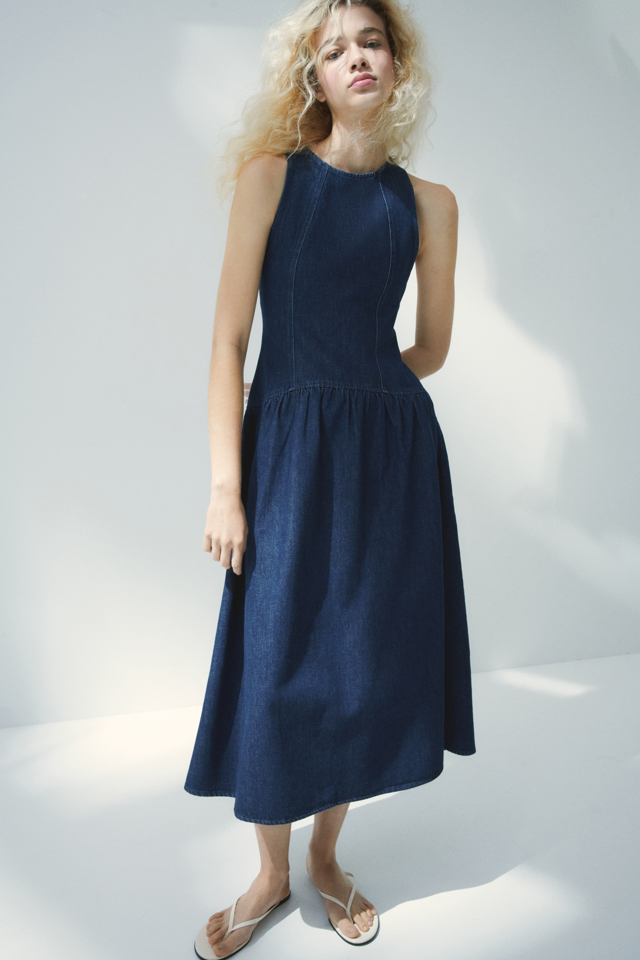 Denim Dress with Flared Skirt