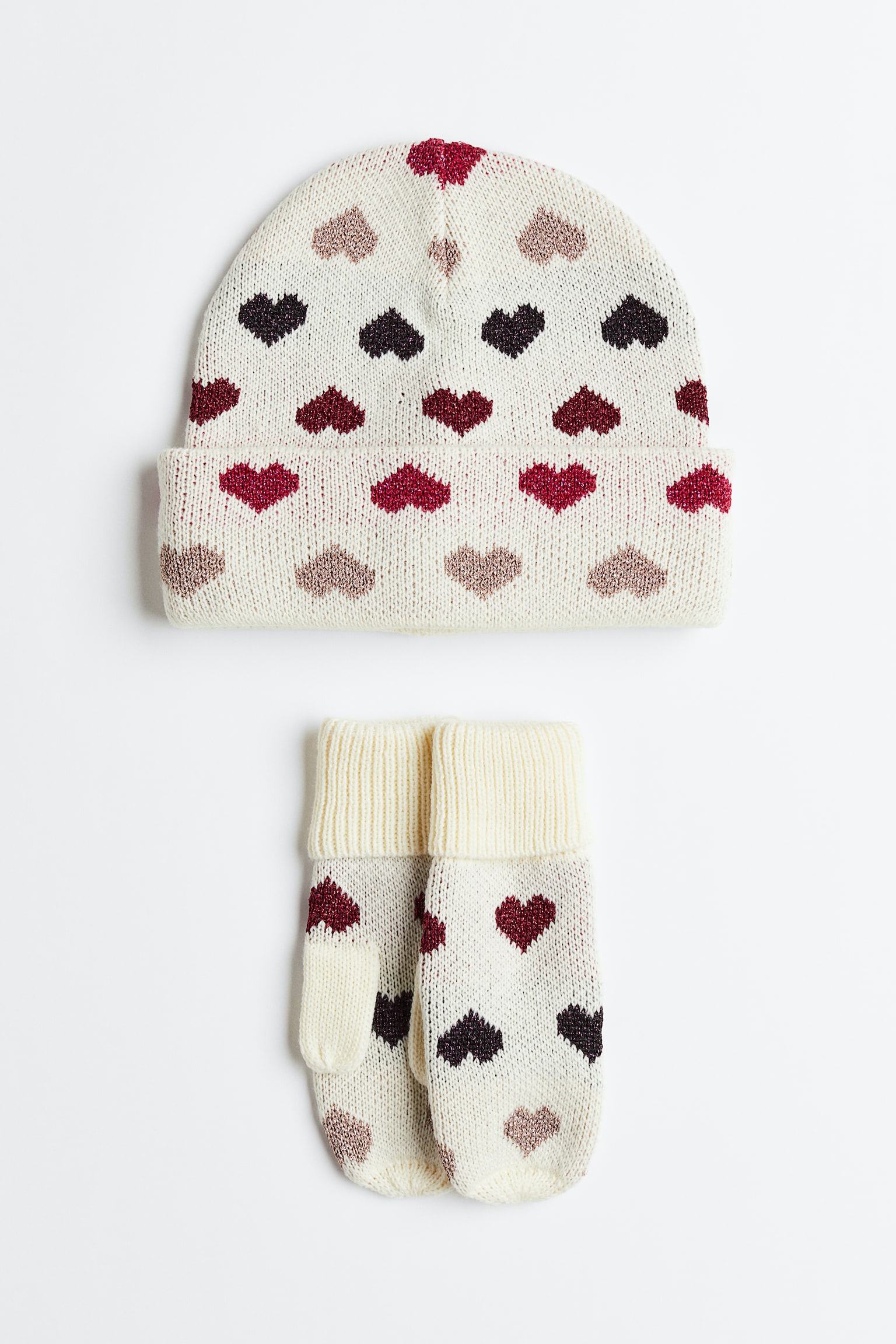 2-piece Jacquard Knit Set - Cream/Hearts - 1