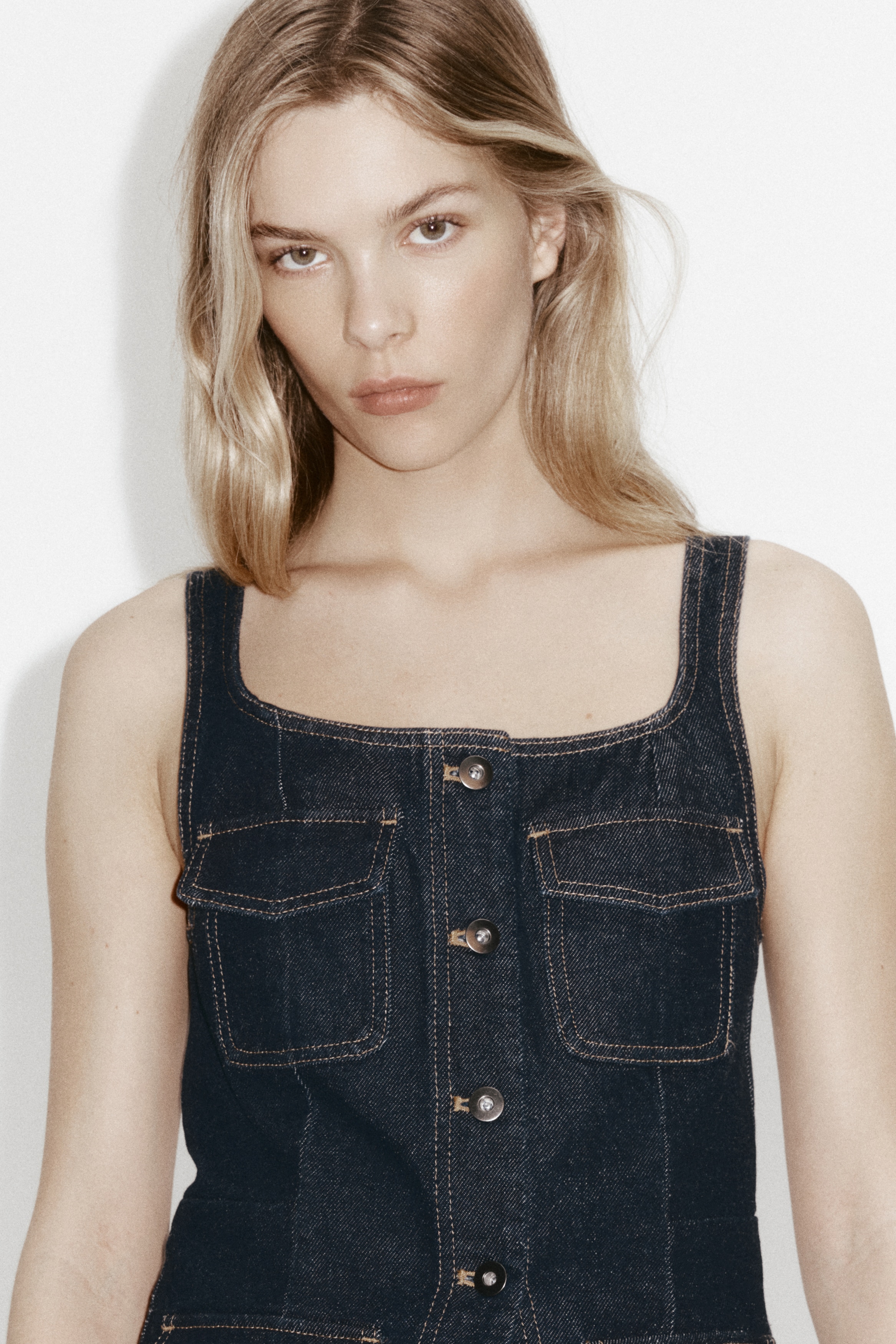 Denim button-front top