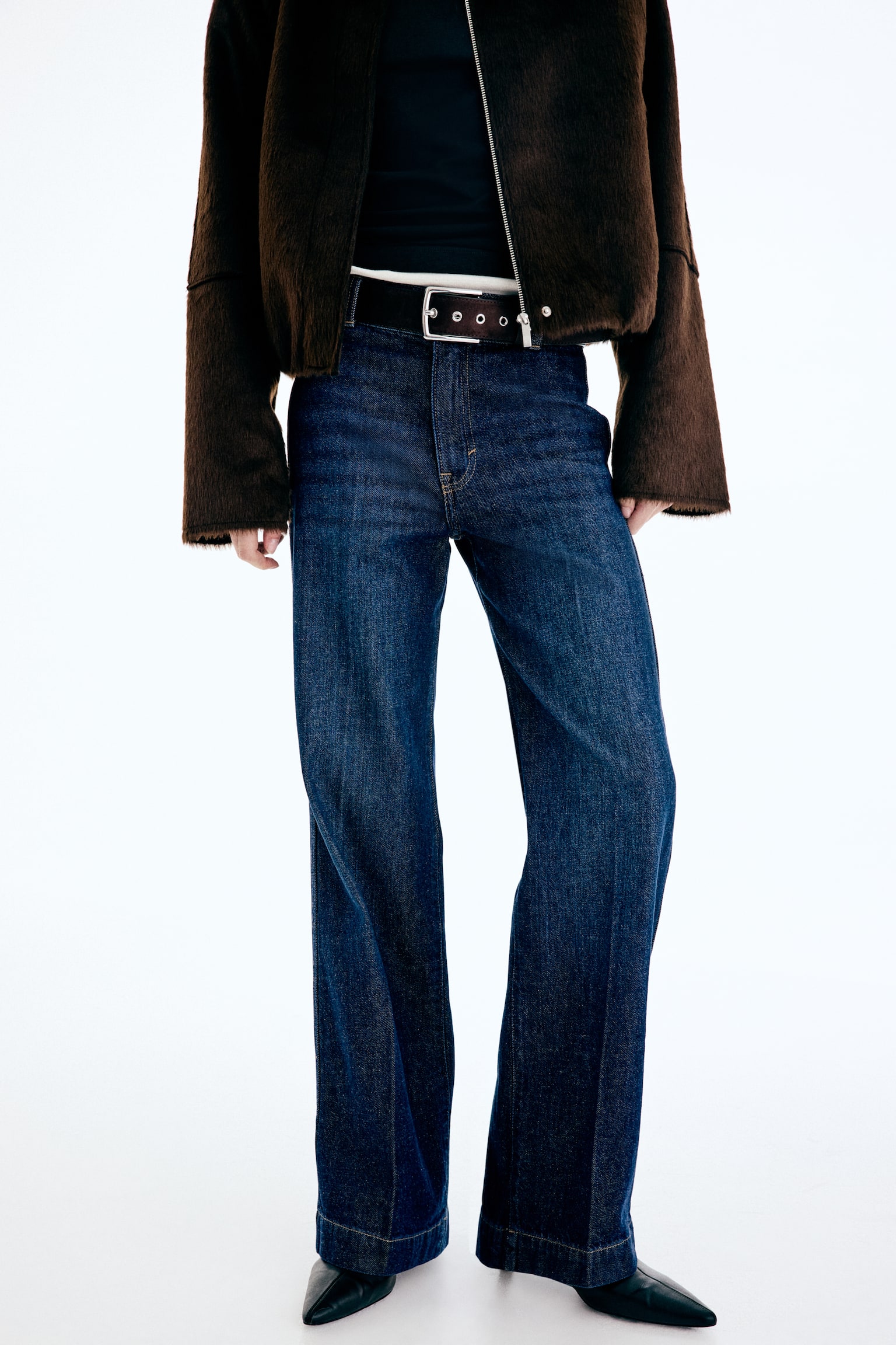 Wide High Waist Jeans - כחול ג'ינס כהה/כחול ג'ינס/לבן/כחול ג'ינס בהיר - 5