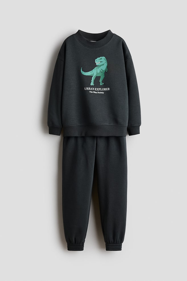 2-Piece Printed Sweatshirt and Joggers Set - Dark turquoise/T. rex/Gray melange/NASA/Dark red/Sport - 1