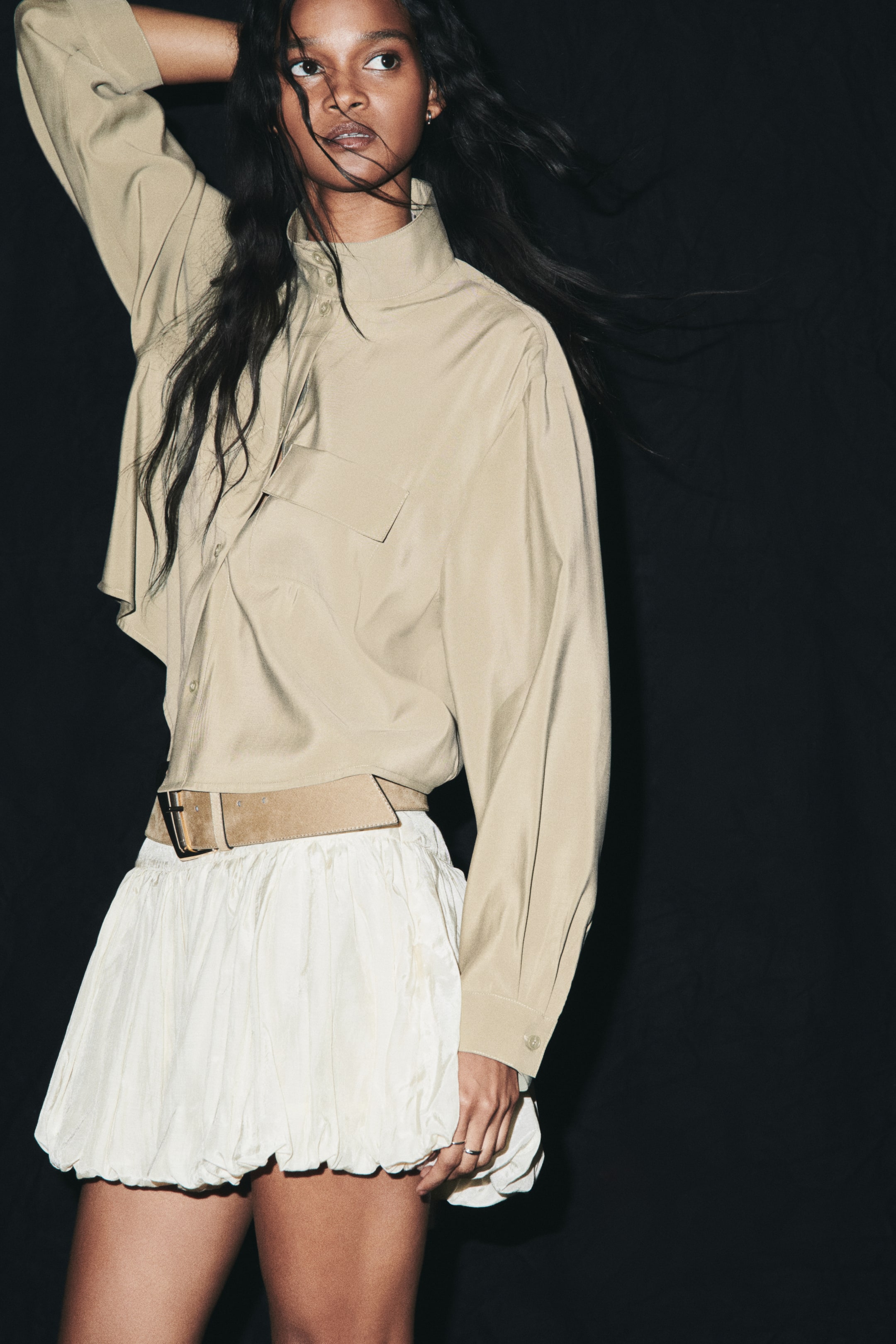 View larger image: Stand-collar viscose-blend shirt - Light khaki green - Ladies | H&M IN 1
