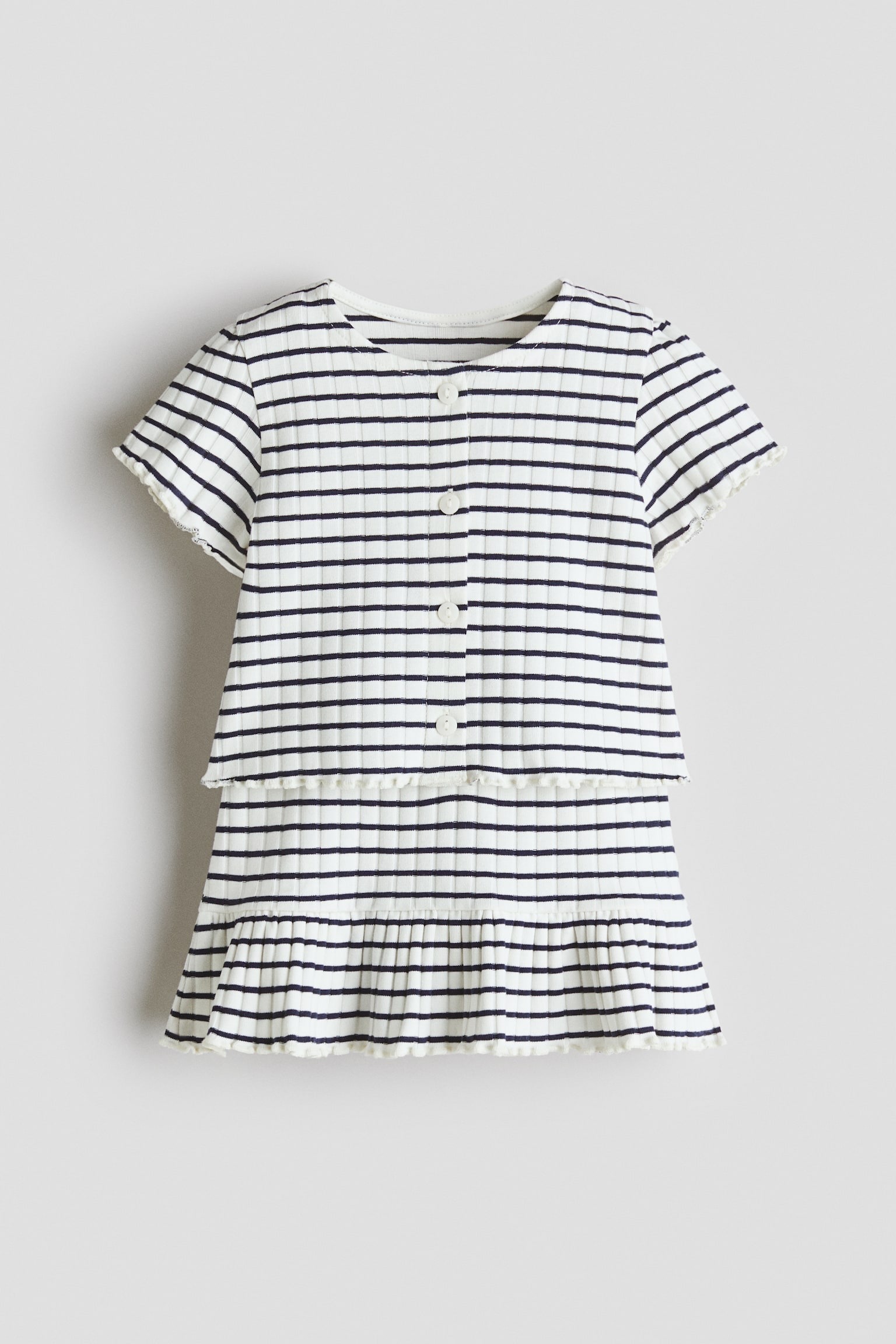 2-piece dress and cardigan set - White/Grey striped/Light pink - 1