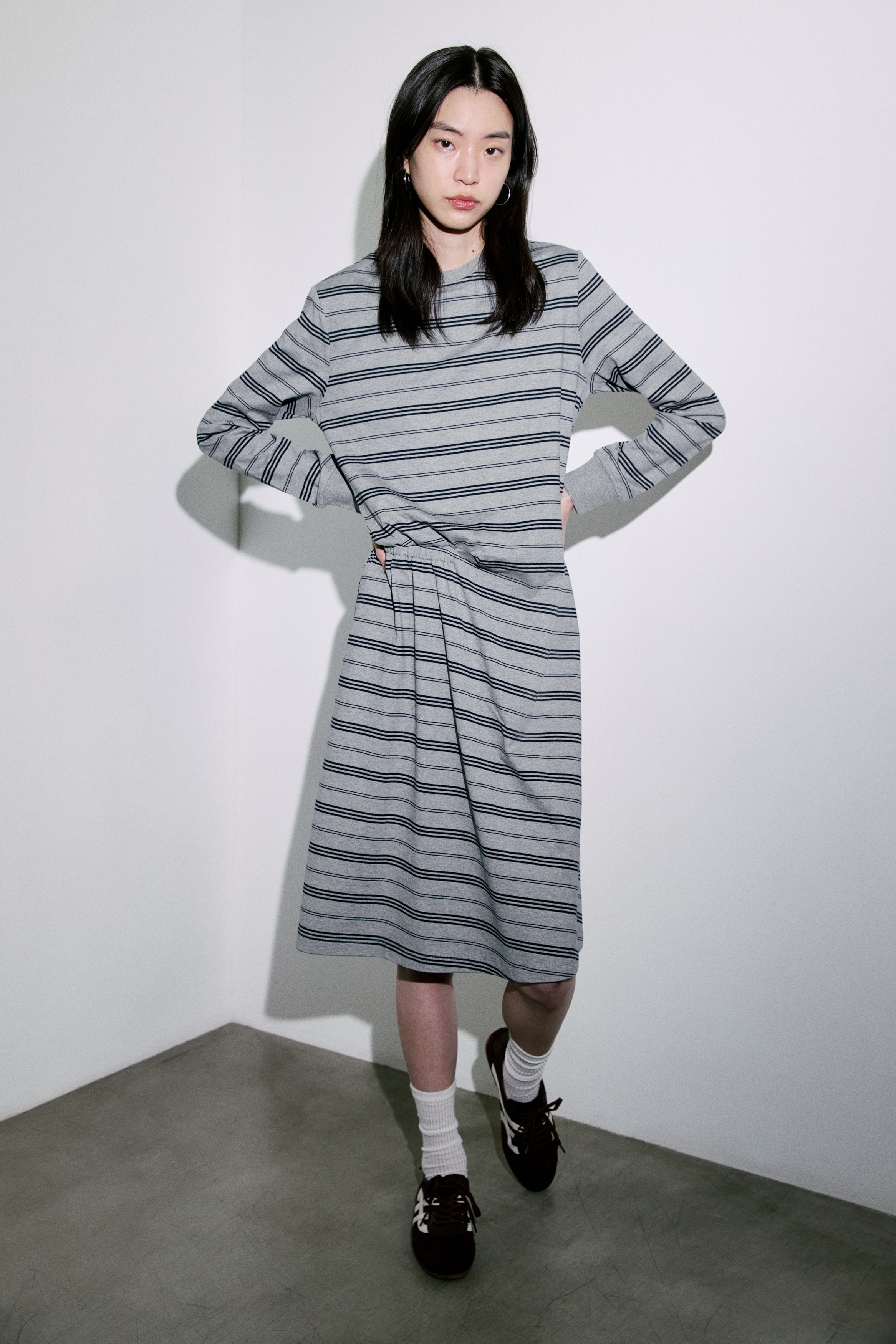 Cotton Jersey Dress - Gray melange/striped/Navy blue/striped