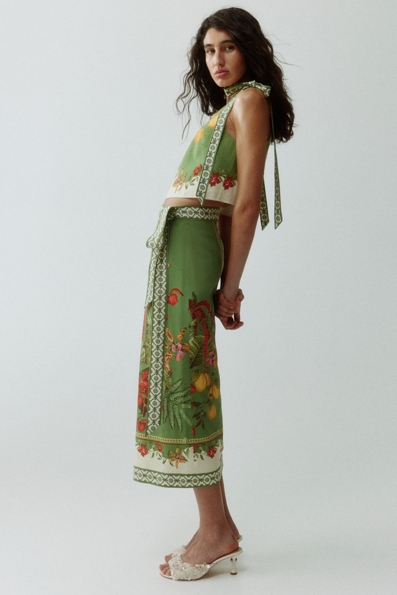 Midi wrap skirt - Green/Flowers - 1