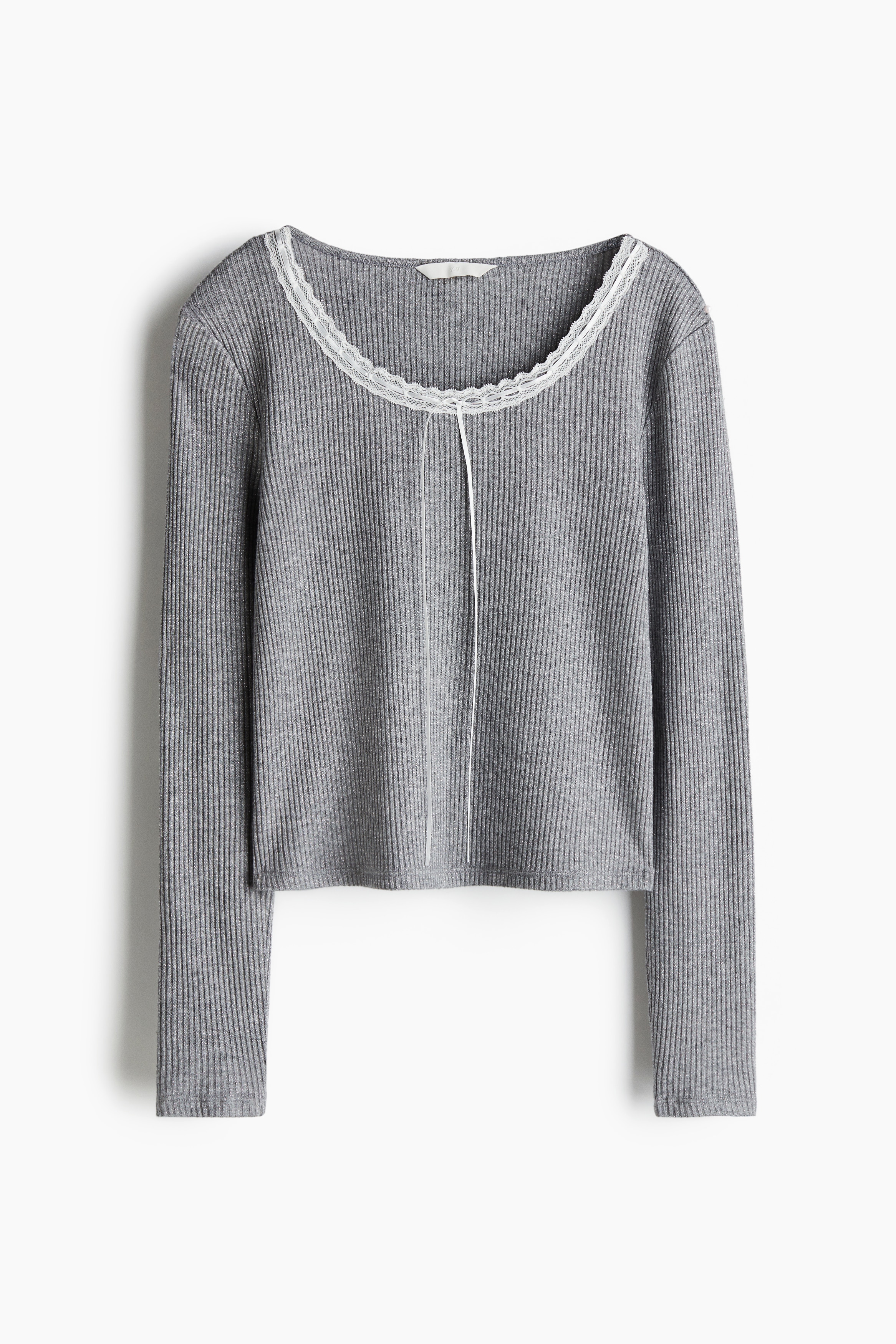 レーストリム リブトップス - グレーメランジ - レディース | H&M JP