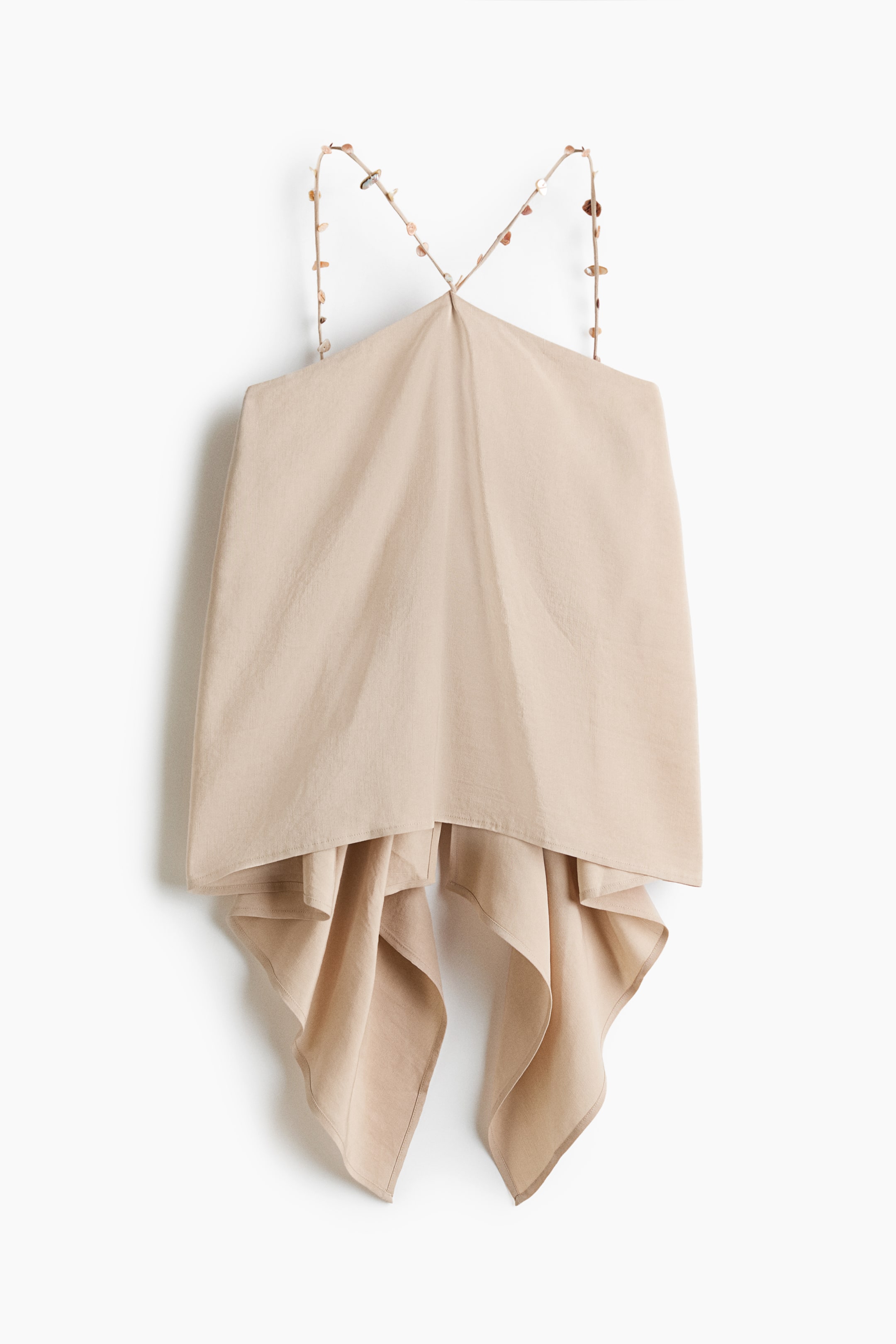 Draped-Panel Linen-Blend Top