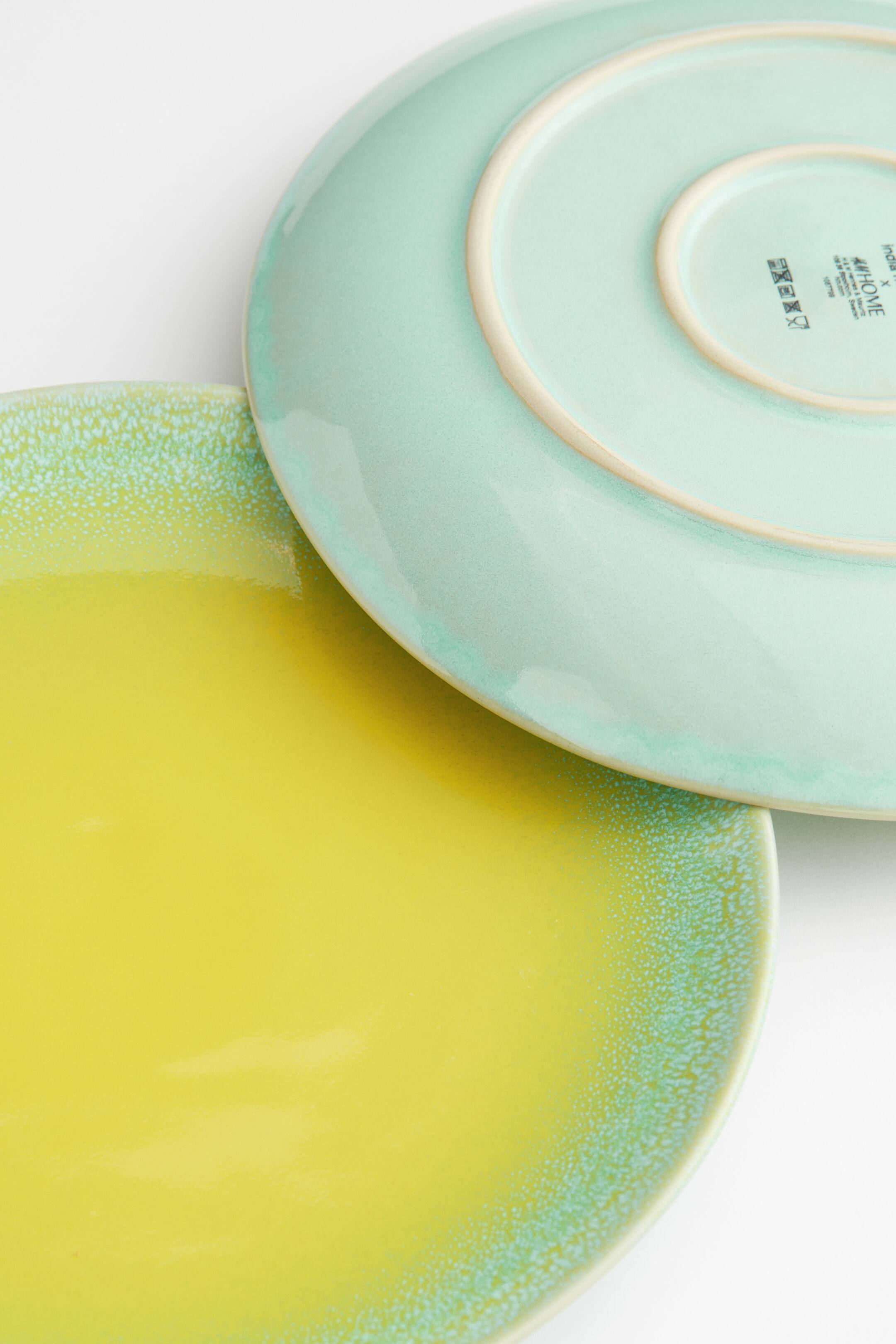 Large Stoneware Plate - Yellow/light green - Home All | H&M US