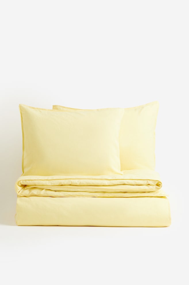 Linen-blend double/king size duvet cover set - Light yellow/White/Beige/Light green/dc/dc/dc - 3