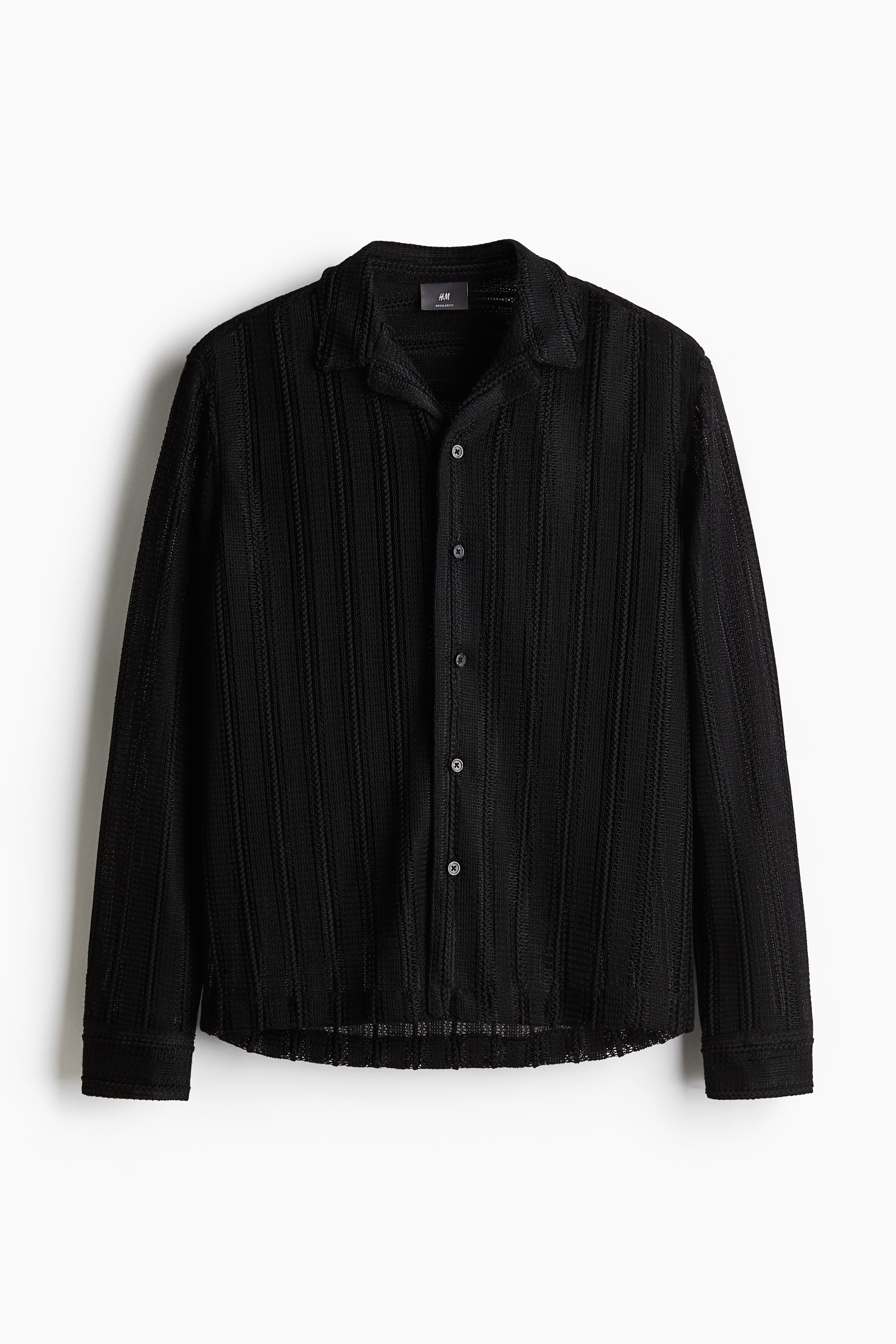 Regular Fit Hole-knit resort shirt - Black - Men | H&M