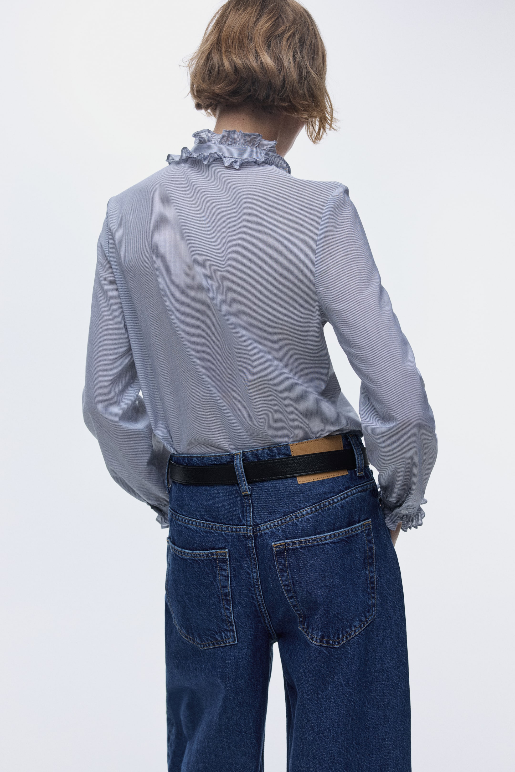 View larger image: Ruffle-Trimmed Blouse - Dark blue/striped - Ladies | H&M CA 5