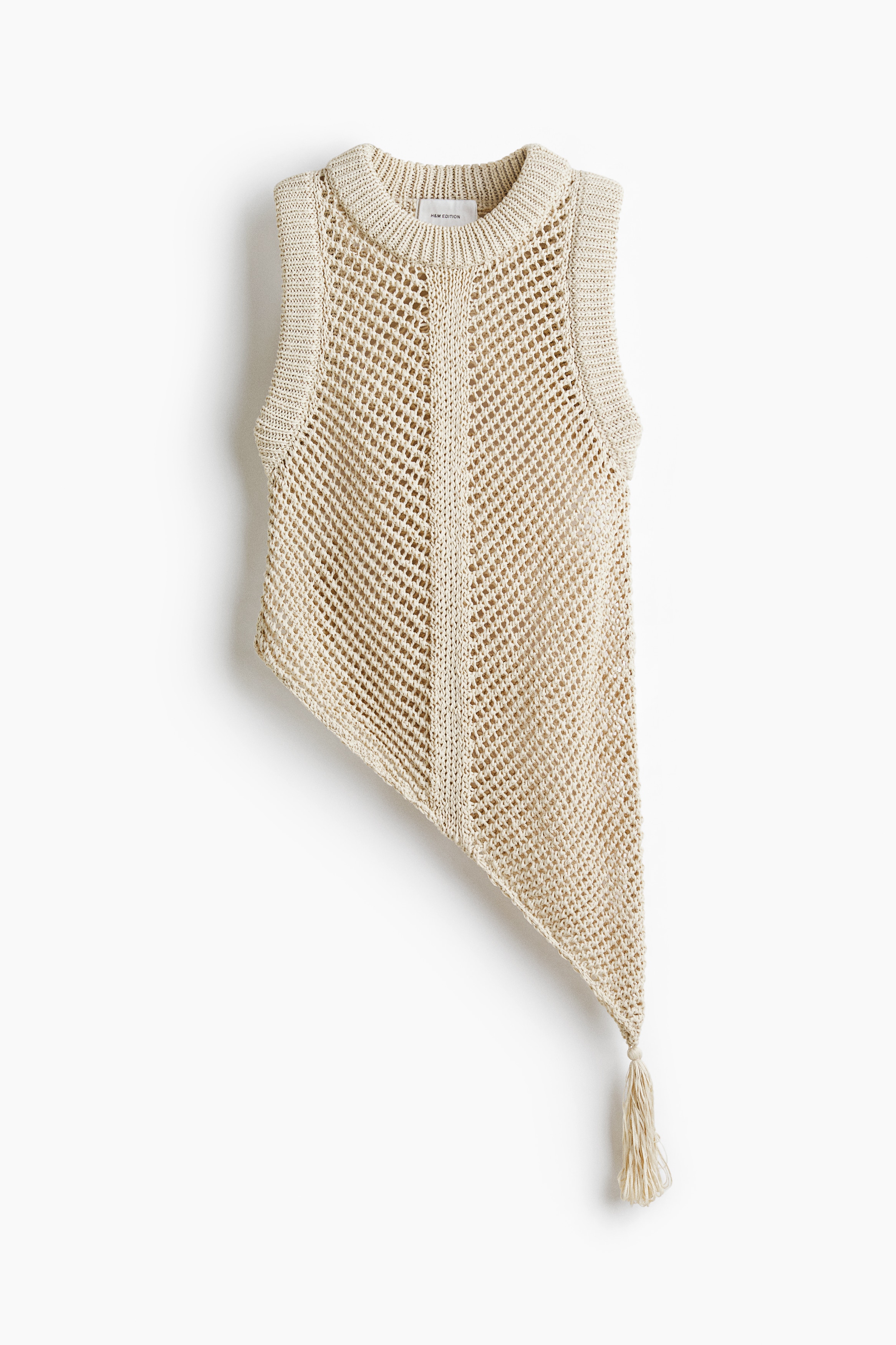 Crochet-look tassel-detail top - Light beige