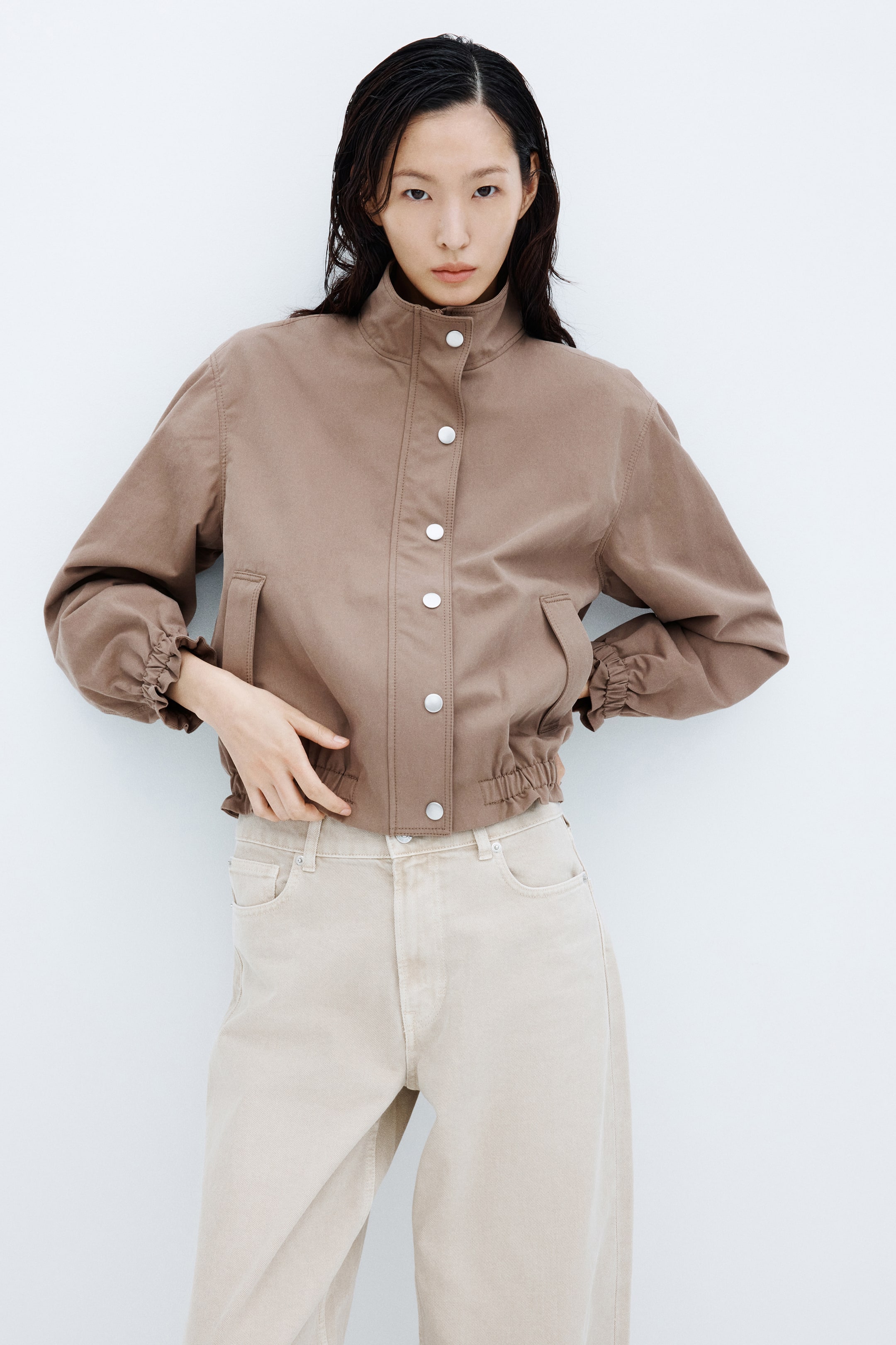 View larger image: Cotton blouson jacket - Greige - Ladies | H&M SG 1