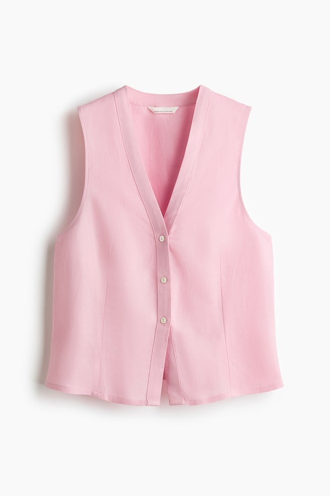 Sleeveless linen-blend shirt - Light pink/Navy blue/White - 1