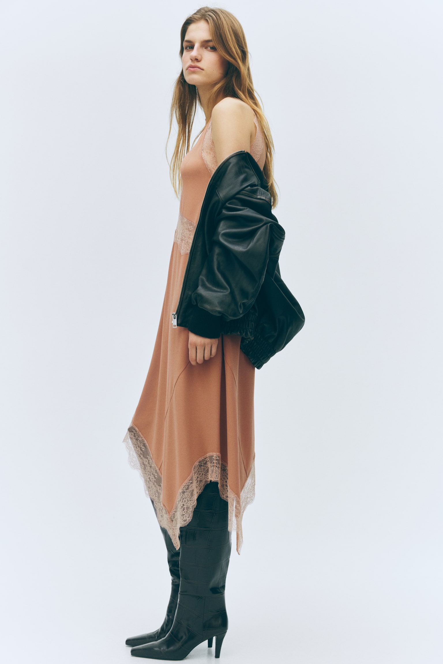 Lace-trimmed dress - Beige - 5