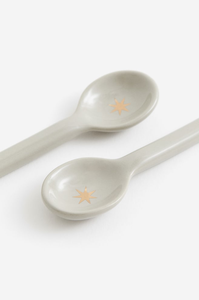 2-pack stoneware teaspoons - White/Stars/White/Heart - 2