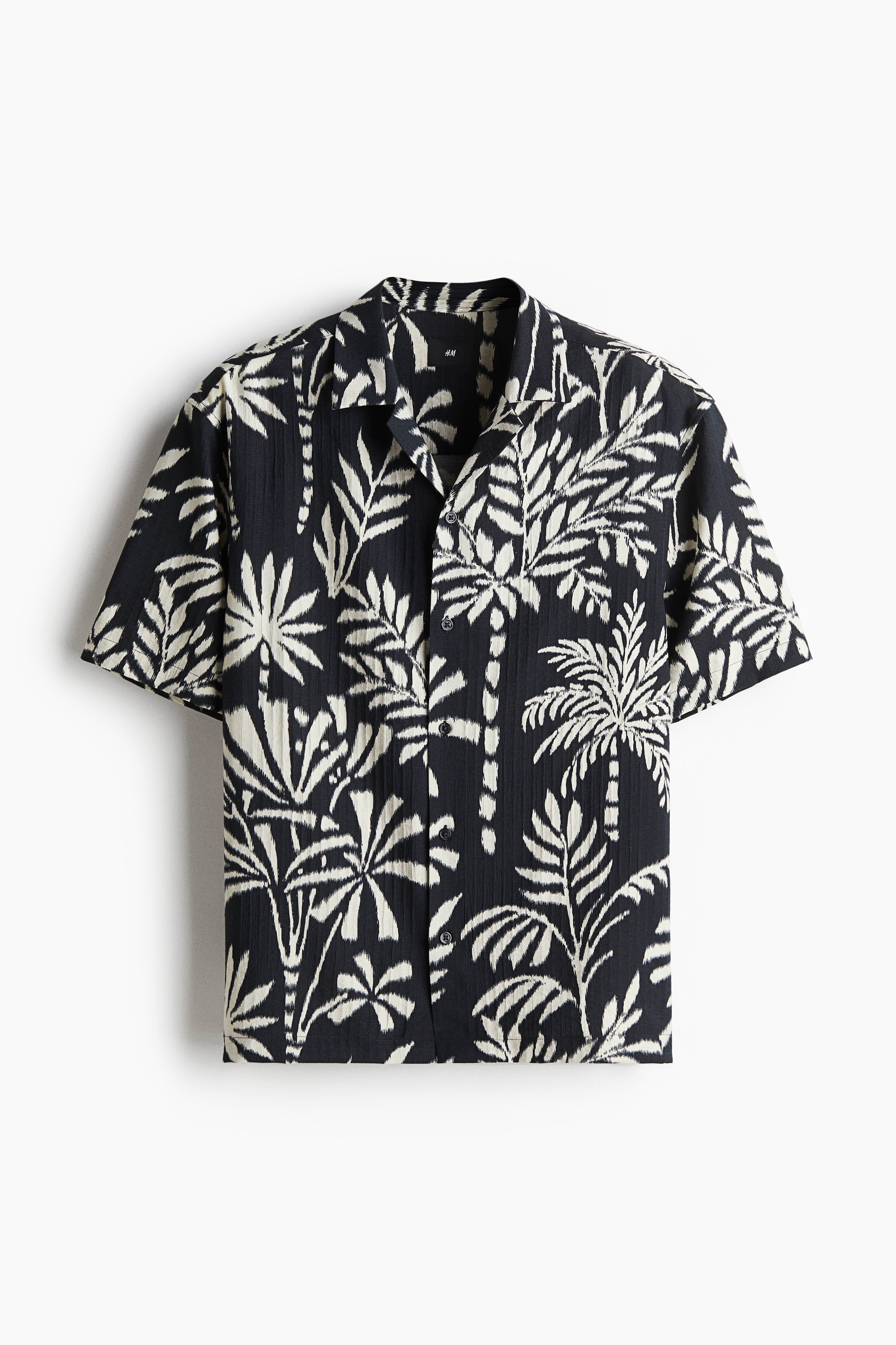 Regular Fit Resort shirt - Black/Leaf-patterned/Beige/Patterned