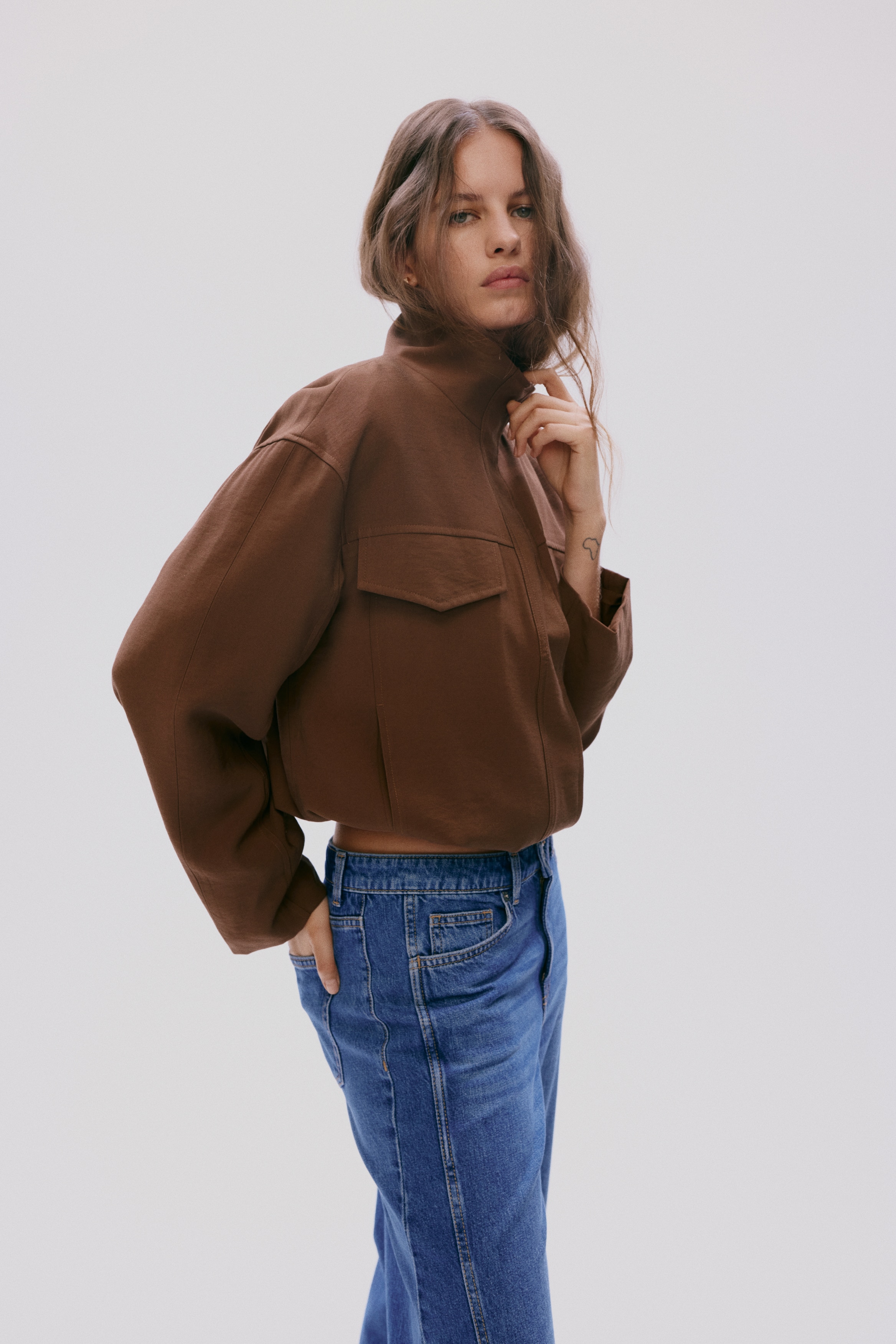 Veste à col cheminée - Marron/Beige clair